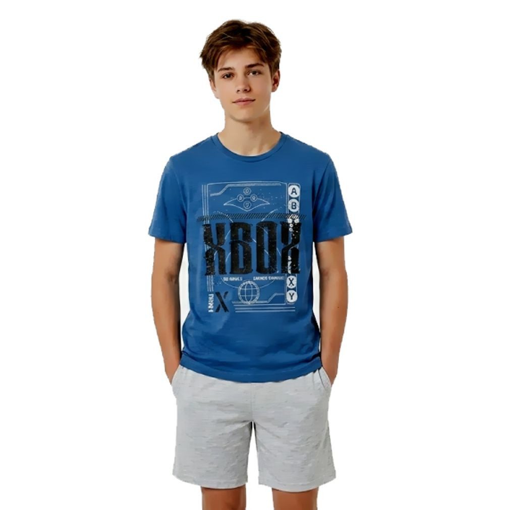 Xbox Pyjama Xbox Herren Pyjama kurz Blau Grau Schlafanzug Gamer Shorty (Kurze Schlafanzughose + T-Shirt) Herren kurzer Pyjama Hose + T-Shirt