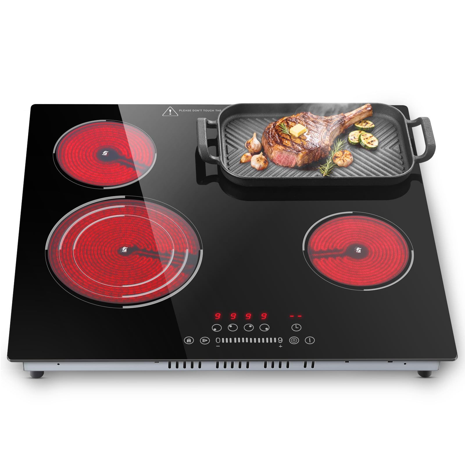 SNDOAS Elektro-Kochfeld, Glaskeramikkochfeld 4 Kochfelder 60cm, 6700W Einbau‑Herdplatte