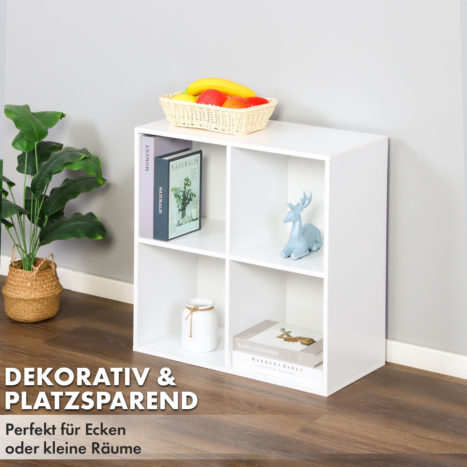 Floordirekt Bücherregal California, platzsparendes Regal aus Holzwerkstoff mit Kipp-Sicherung, 4 Fächer 1-tlg., Standregal 59,6 x 29 x 59,8 cm mit Montagematerial und offenen Fächern