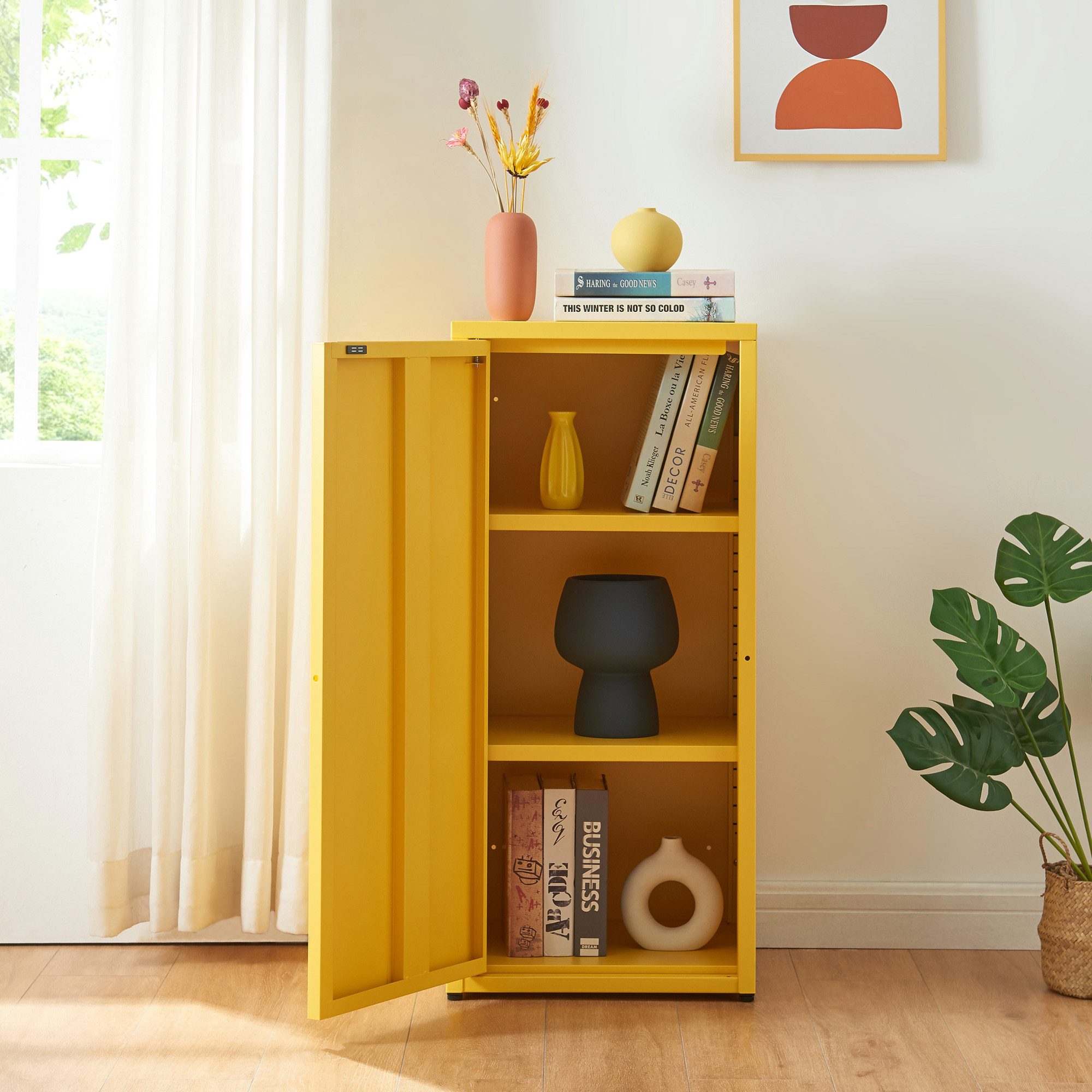 en.casa Mehrzweckschrank »Burlöv« mit 1 Tür und 2 Ablagen 88x40x35 cm Gelb