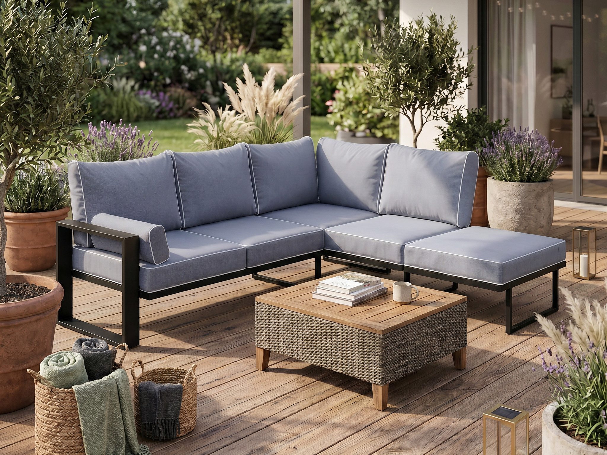 Beautysofa Gartensofa VERDINO 2R2 Outdoor‑Ecksofa mit Edelstahlrahmen, wasserdichtem Bezug & Universalecke