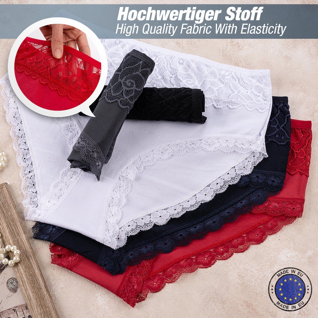 LOREZA Taillenslip 5er Set Taillen Slips - Spitze - Bunt (Packung, 5-St)