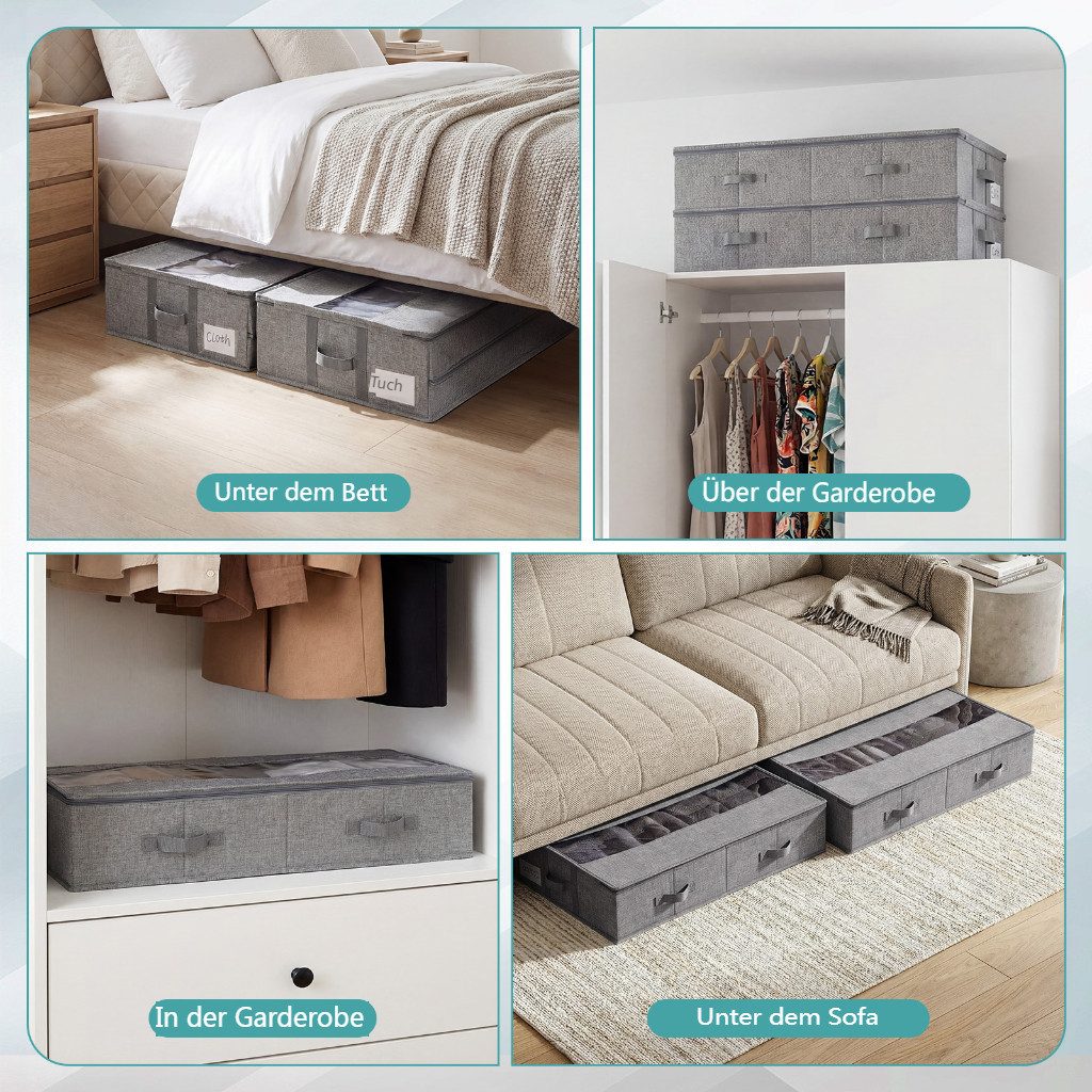 Insma Unterbettkommode 52L Unterbett Aufbewahrungsbox mit Deckel (2 St., Aufbewahrungstasche faltbare Organizer 76 x 40 x 17 cm), mit Doppelreißverschlüssen, ve – Bild 2 von 5