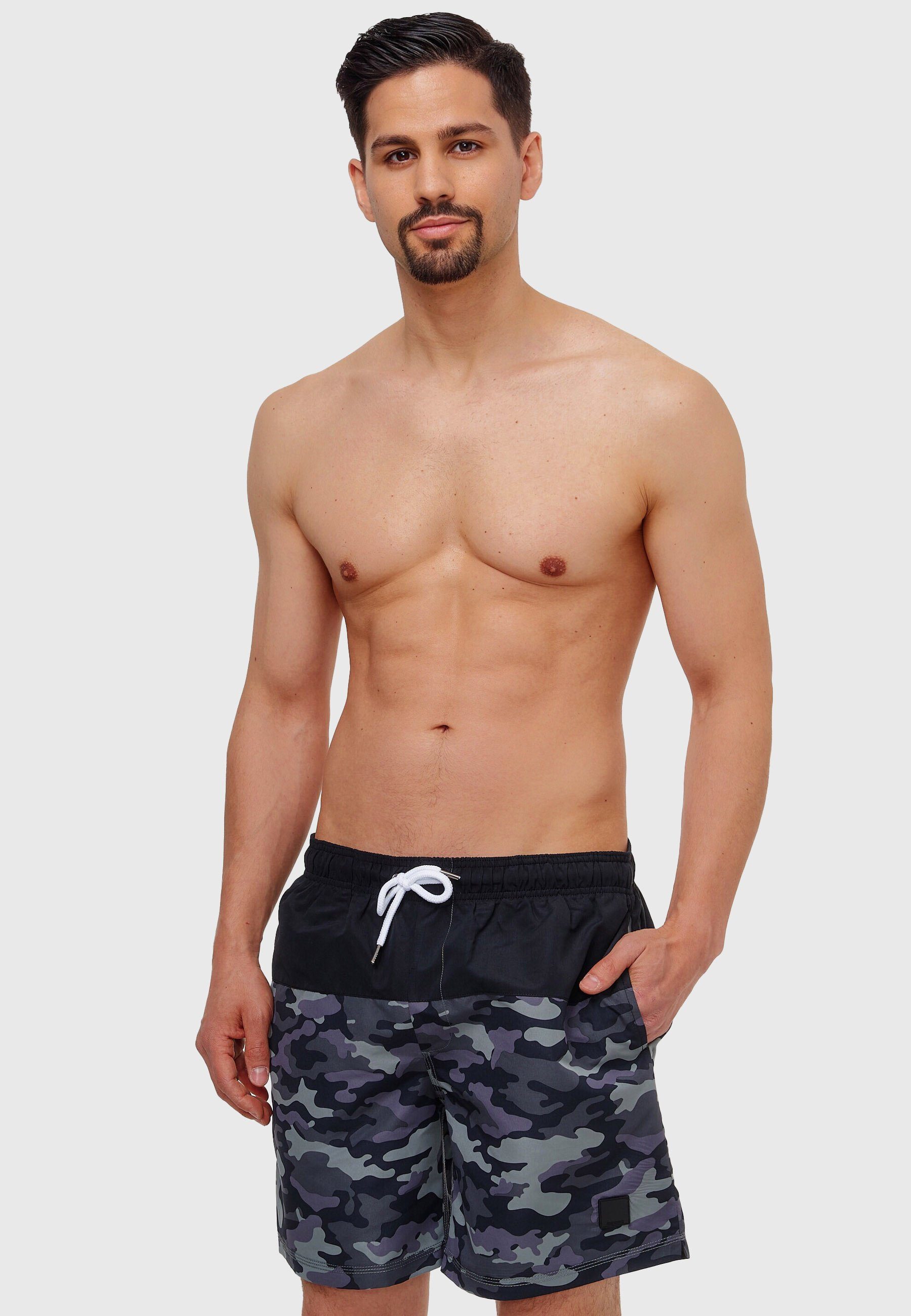 Indicode Badeshorts Herren Pruitt Schwimmshorts Männer elastischer Bund mit Kordelzug, Color-Block-Optik