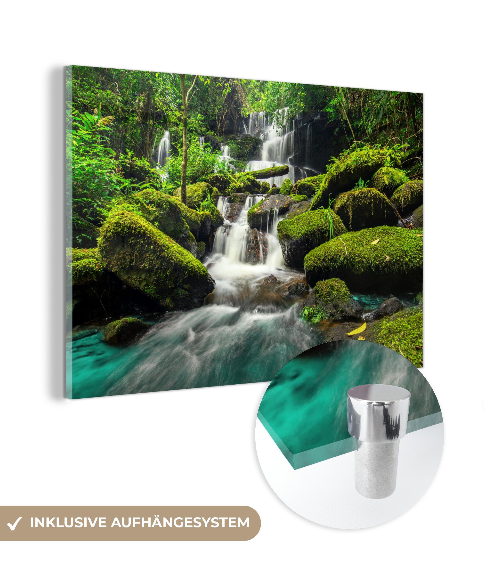 MuchoWow Acrylglasbild Wasserfall - Tropisch - Regenwald, (1 St), Acrylglasbilder Wohnzimmer & Schlafzimmer