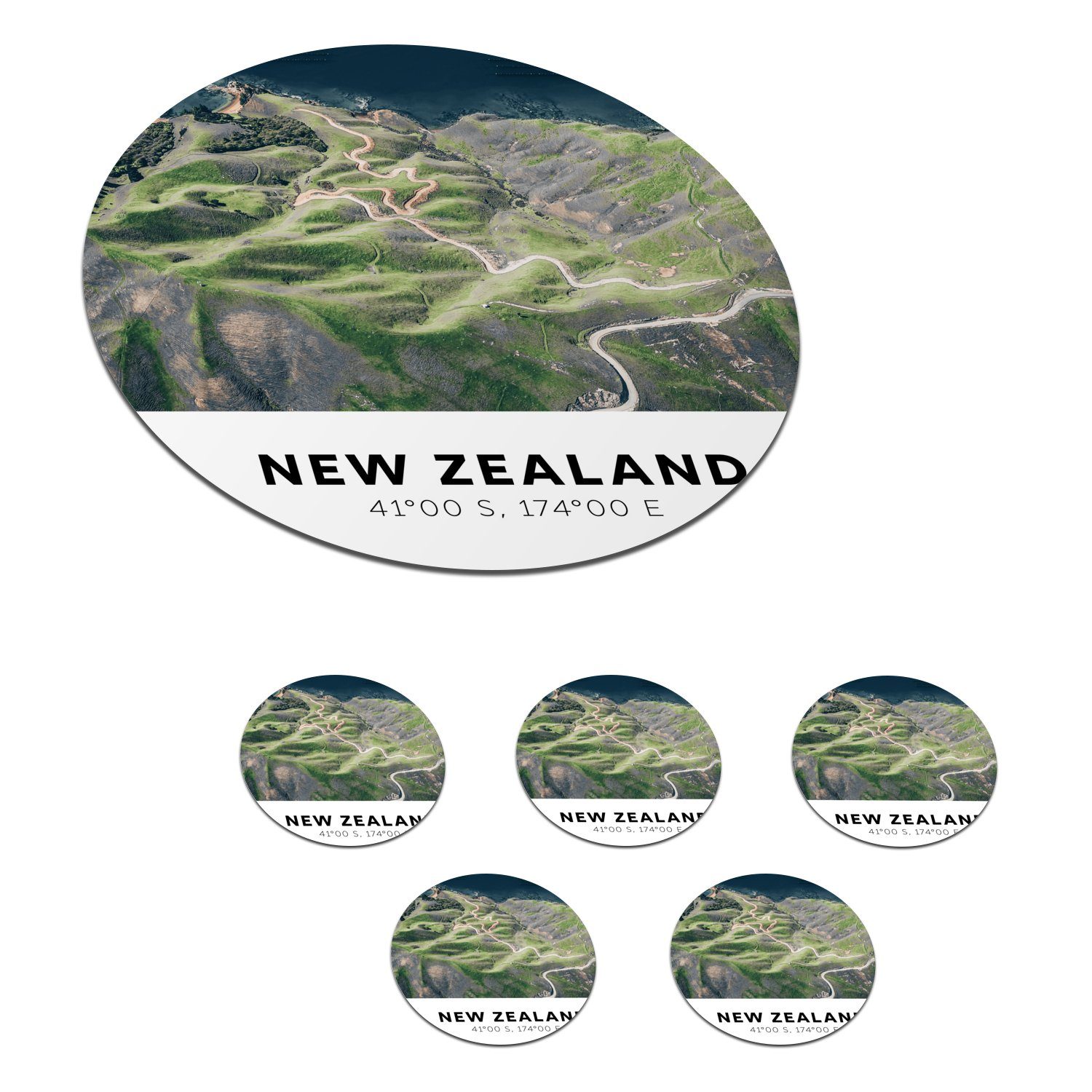 MuchoWow Glasuntersetzer Meer - Neuseeland - Grün, Zubehör für Gläser, 6-tlg., Getränkeuntersetzer, Tassenuntersetzer, Korkuntersetzer, Tasse, Becher