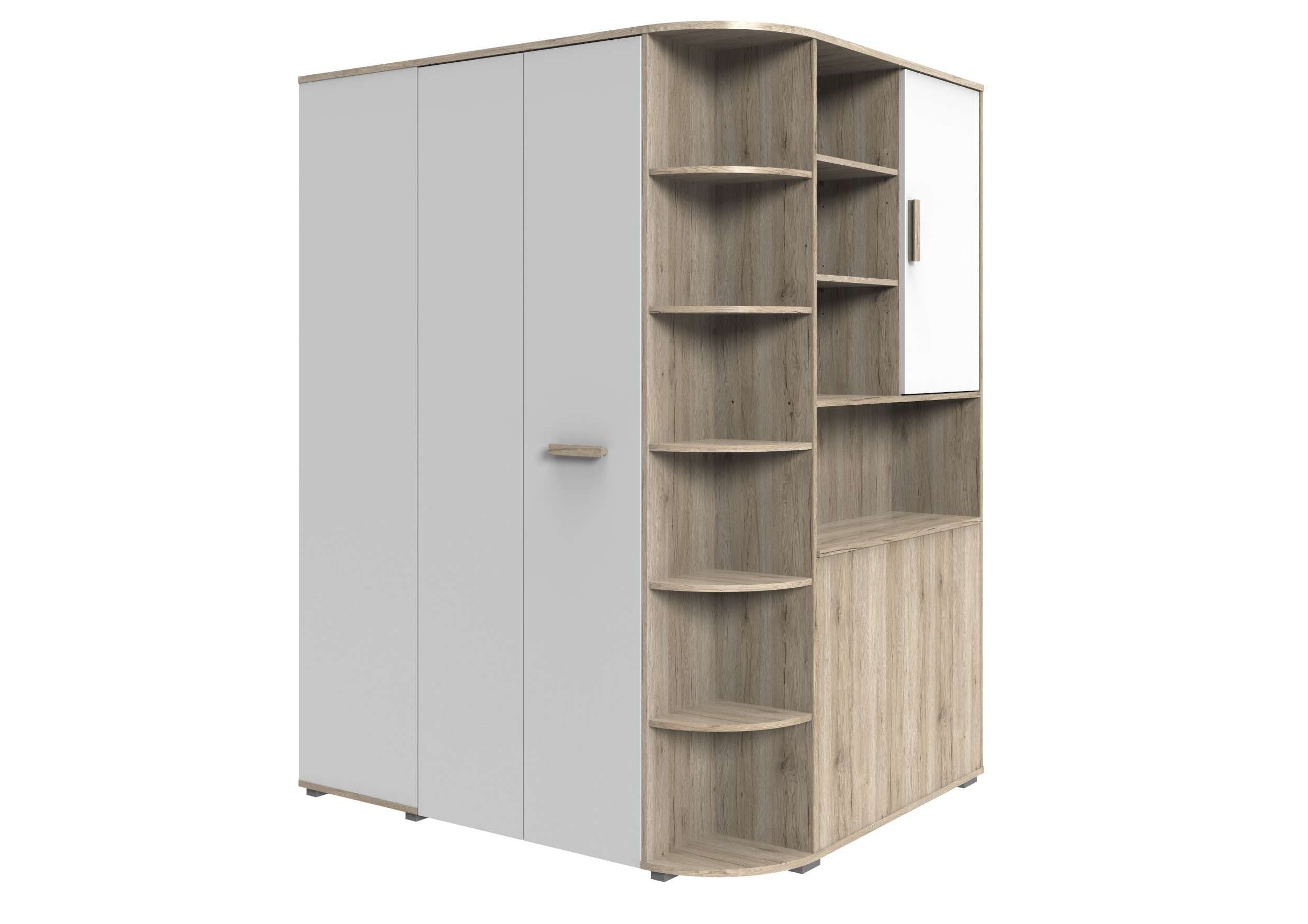 Stylefy Kinderkleiderschrank Karoline II (Kleiderschrank, Mehrzweckschrank) mit viel Stauraum, aus Holzwerkstoff, höhenverstellbare Einlegeböden, Design Modern, made in Europa Sanremo Eiche - Weiß