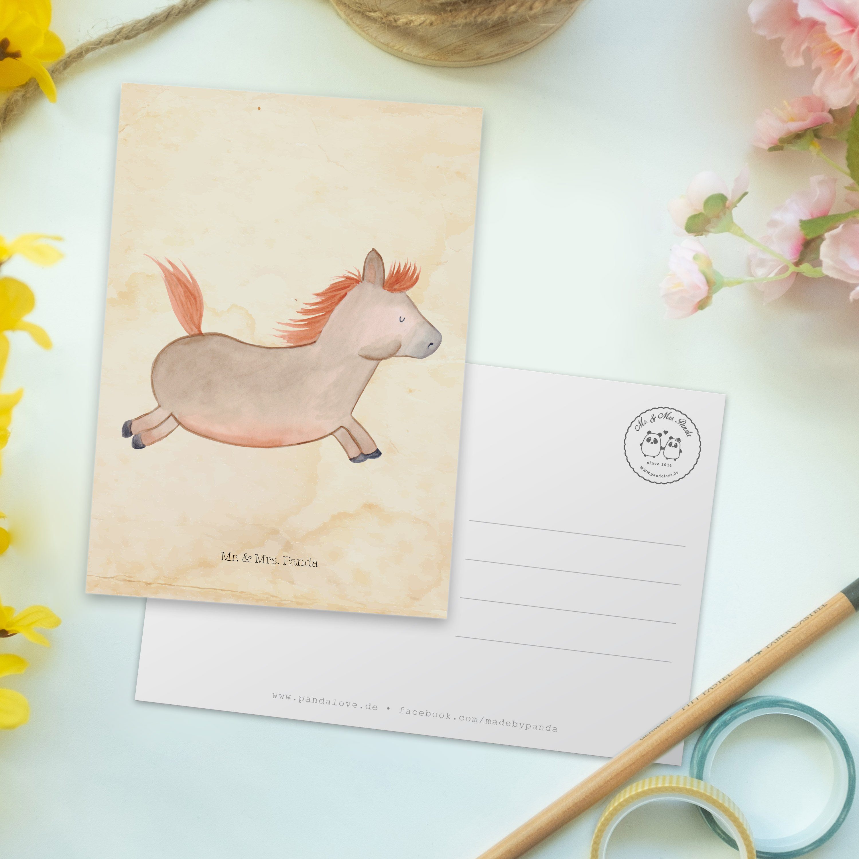 Mrs. Panda - Vintage & springt Pferd Einladun Landwirt, - Mr. Geschenk, Geschenkkarte, Postkarte