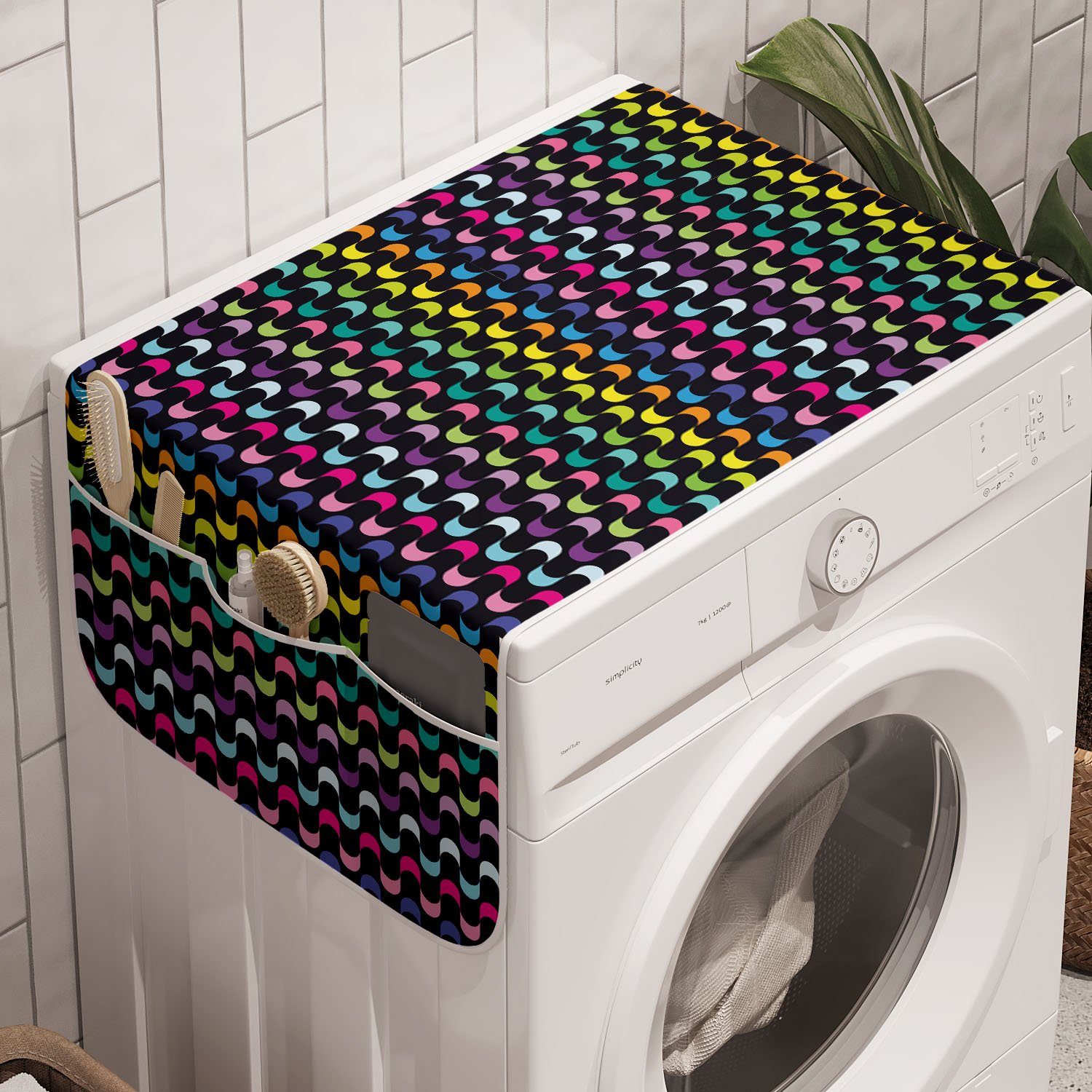Abakuhaus Badorganizer Anti-Rutsch-Stoffabdeckung für Waschmaschine und Trockner, Abstrakt Gebogene Streifen-Design