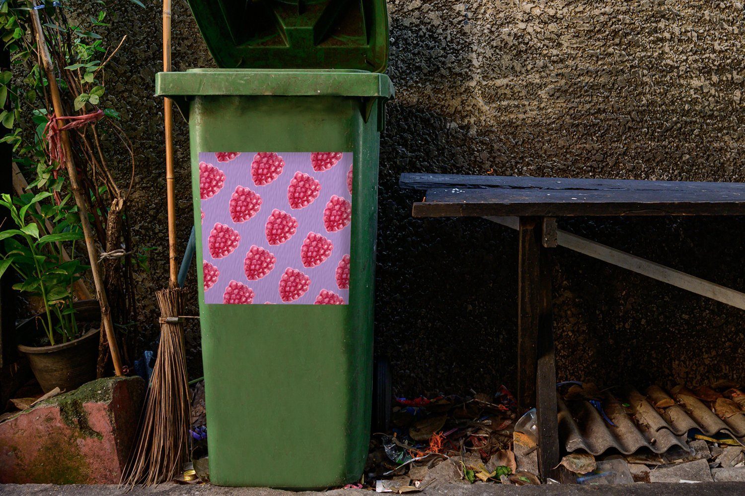 (1 Obst Container, Mülltonne, Himbeere Wandsticker Lila - Vorlagen Sticker, Mülleimer-aufkleber, - - St), MuchoWow Abfalbehälter