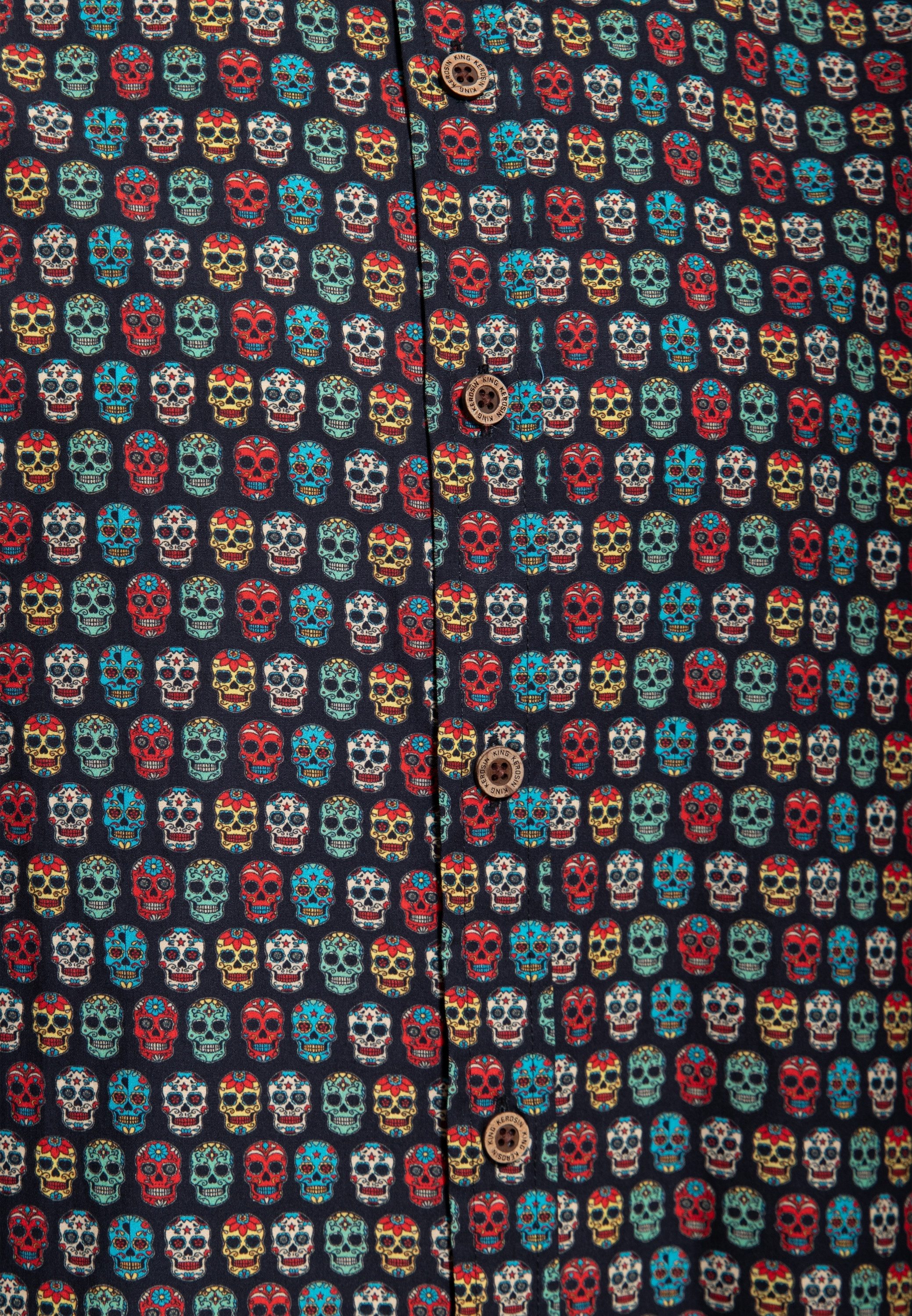 KingKerosin Kurzarmhemd Sugar Skull mit Totenkopf Allover-Print