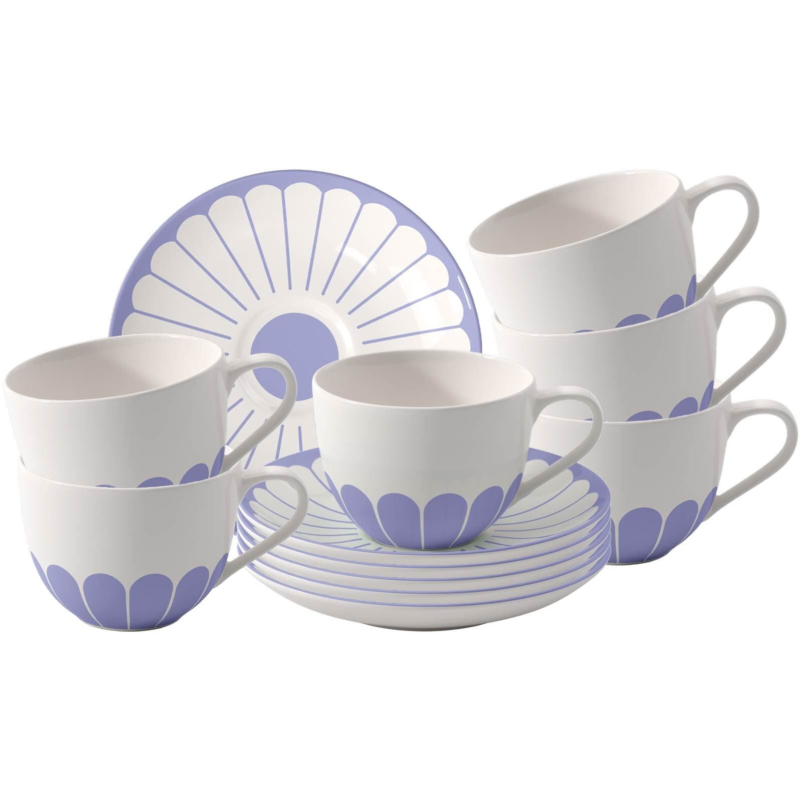 Villeroy & Boch Tasse Fleur Couleur Kaffeetassen mit Untertassen 160 ml, 6-tlg., Porzellan