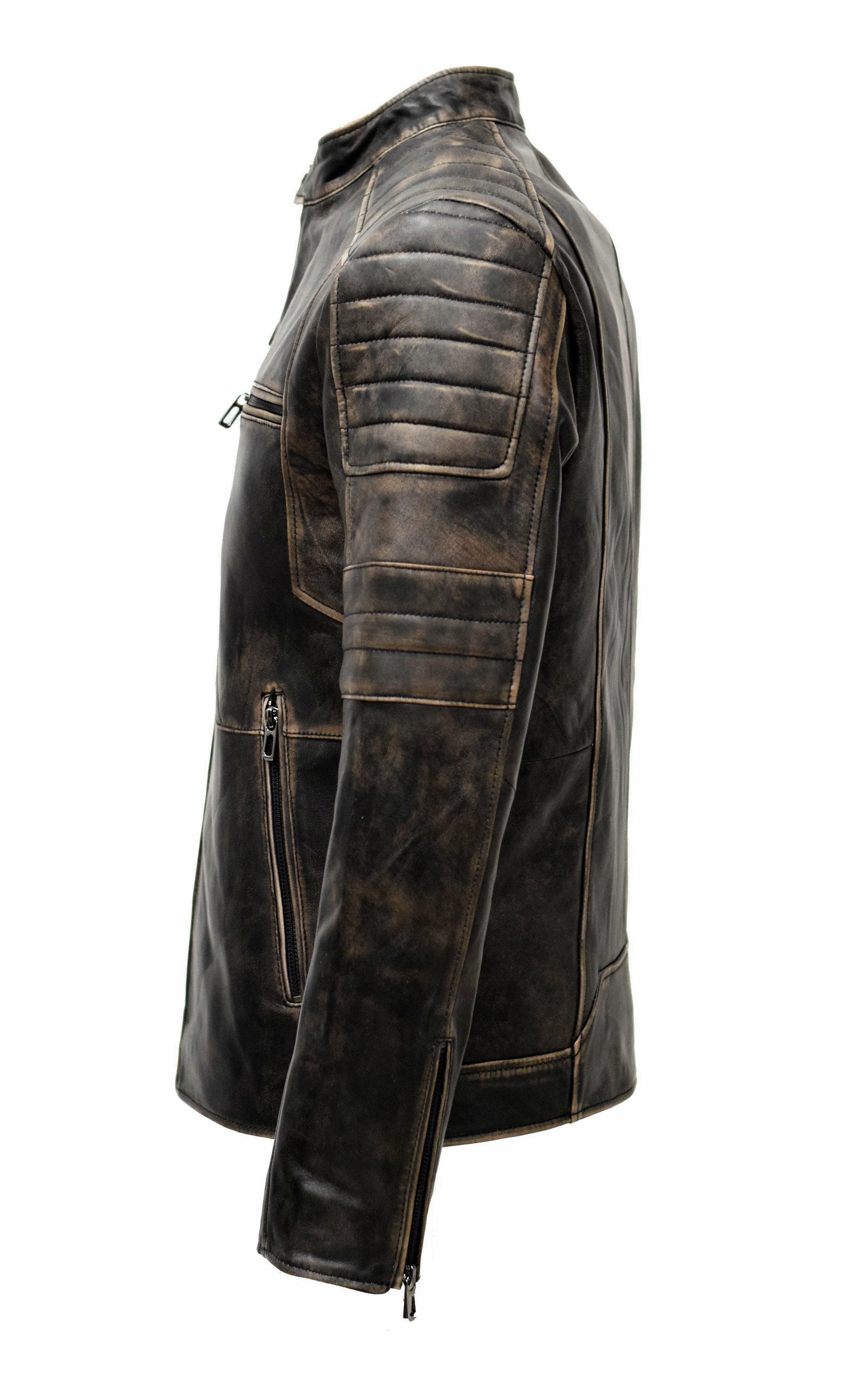 Zimmert Leather Lederjacke Paul vintage Look, stone washed Leder Braun Schw günstig online kaufen