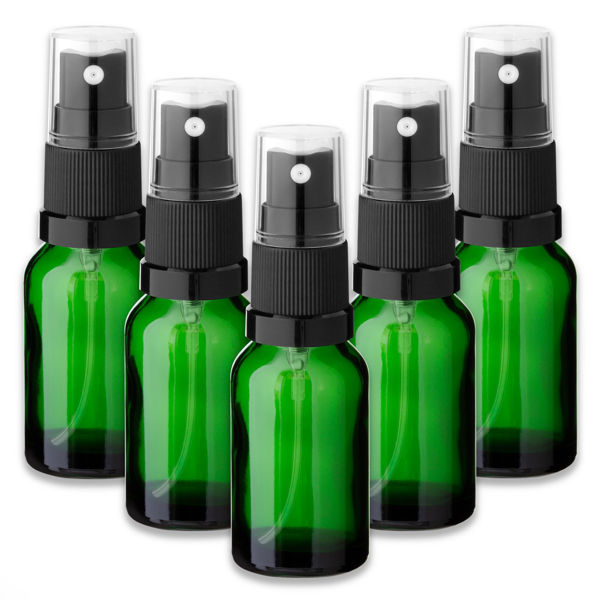 Zerstäuberflasche 5x Grüne Glasflasche 15 ml mit schwarzem Zerstäuber Sprühkopf leer Set
