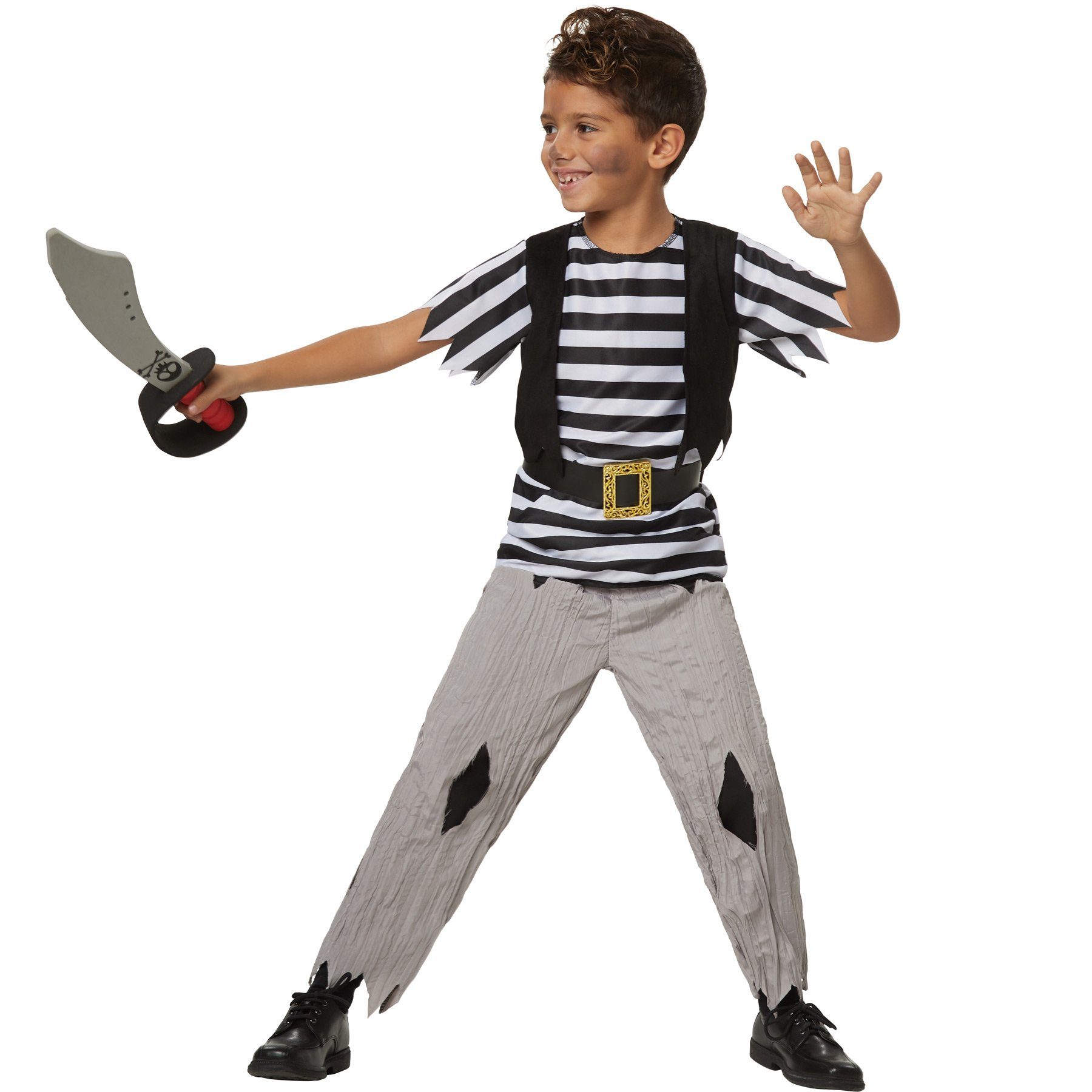 dressforfun Piraten-Kostüm Seeräuber/Freibeuter, in schwarz/weiß, Angenähte ärmellose Weste, Konfektionsgröße 164 (13-14 Jahre), Zweilagige Hose mit Gummibund