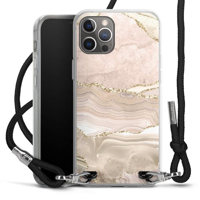 DeinDesign Handyhülle Glitzer Look Marmor Utart Rose Marble Dream Golden Stripes Apple iPhone 12 Pro Handykette Hülle mit Band Case zum Umhängen