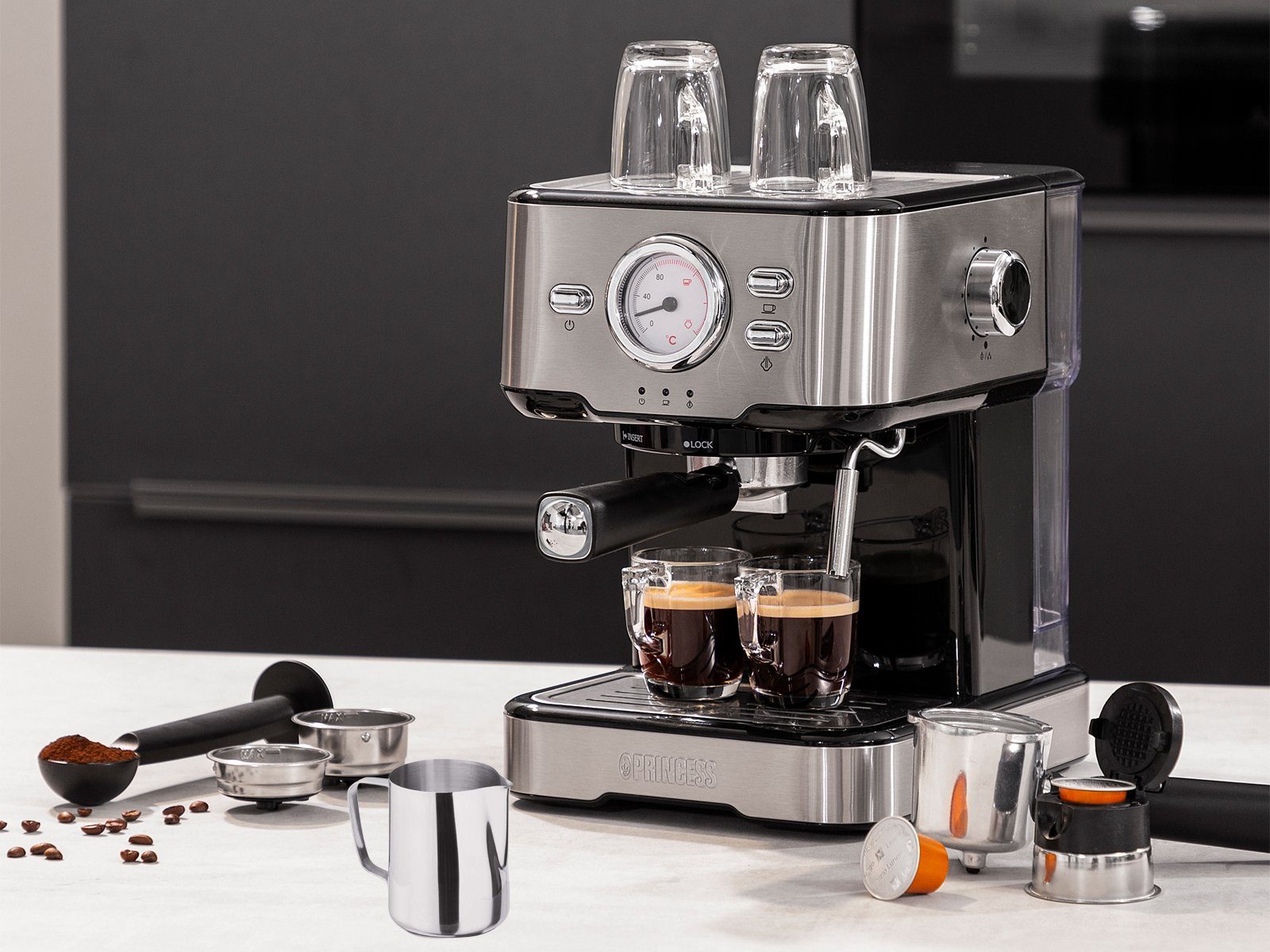 Espresso-Maschine Siebdruck Siebträgermaschine, & Setpoint ESE & italienische Milchkännchen Kaffee