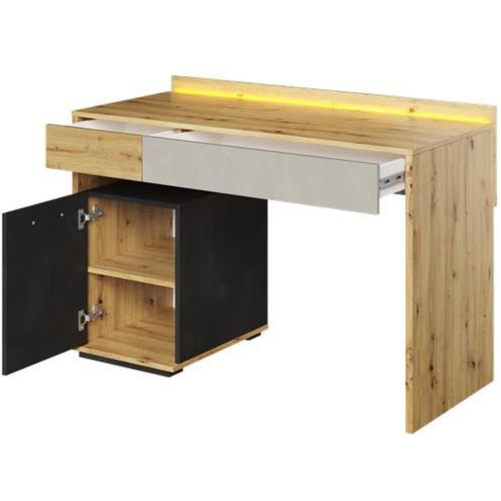 Stil, Schreibtisch (inkl. 2 Arbeitzimmer cm Holz modern Schrank 120 Regale), Schreibtisch, Drehtür, Schubladen, mit Beautysofa Qubic Computertisch für