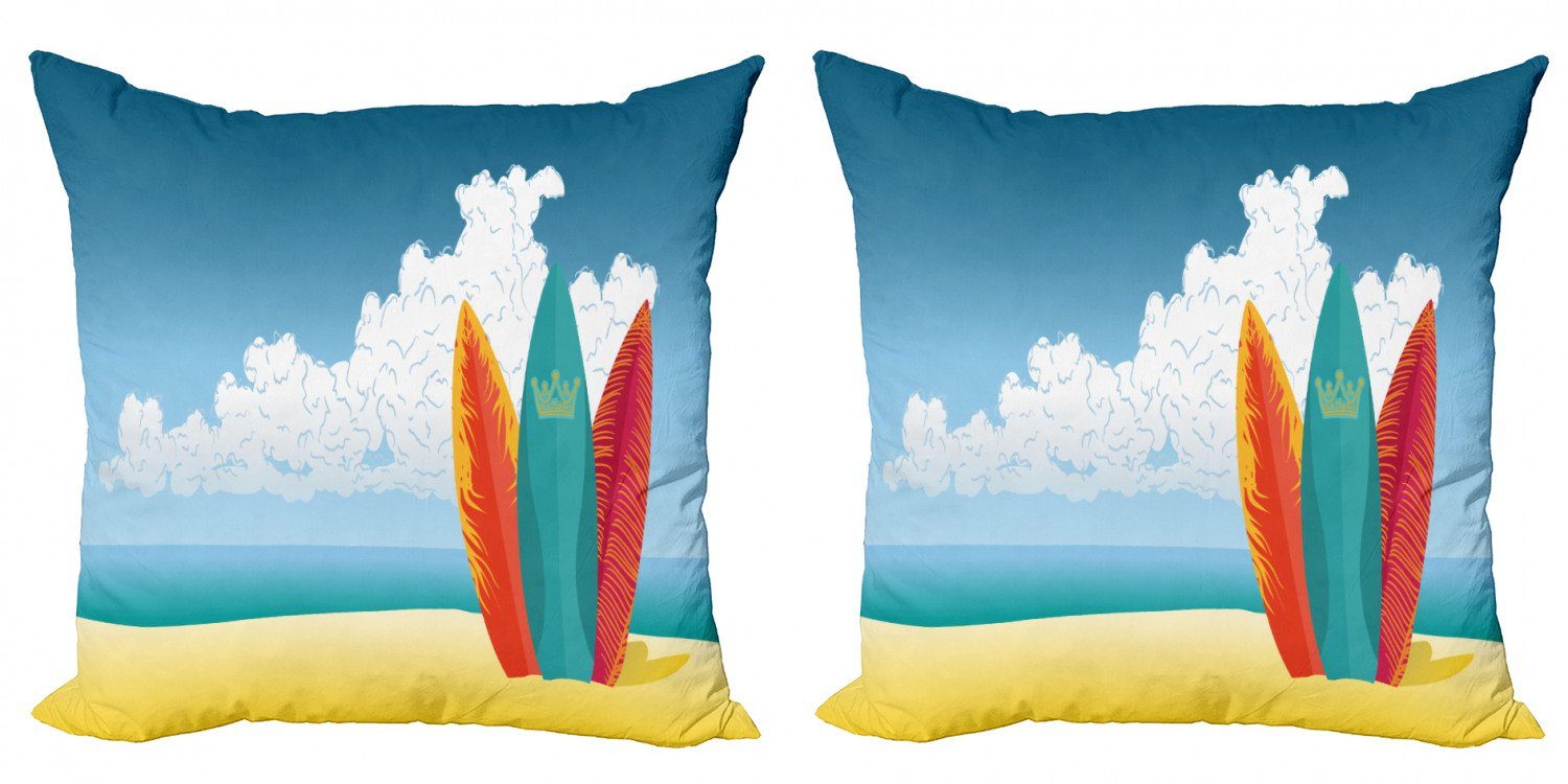Kissenbezüge Modern Accent Doppelseitiger Digitaldruck, Abakuhaus (2 Stück), Grafik-Strand Surfbretter auf Küste