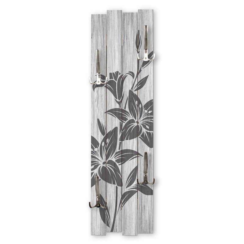 Kreative Feder Wandgarderobe Wand-Garderobe „Blüten“ aus Holz, Shabby-Chic; ca. 100 x 30 cm; mit 4 Haken; außergewöhnlich, modern
