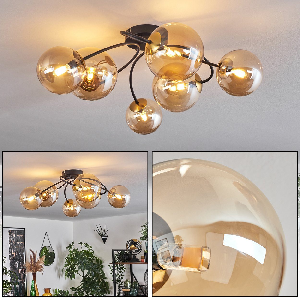 hofstein Deckenleuchte Deckenlampe aus Metall/Glas in günstig online kaufen