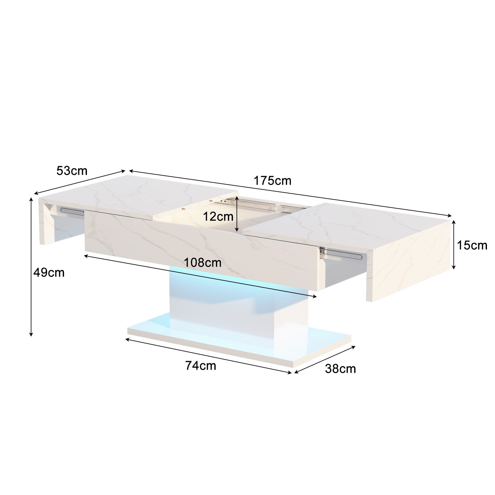 radelldar Couchtisch Couchtisch Hochglanz ausziehbar, Wohnzimmertisch mit S günstig online kaufen