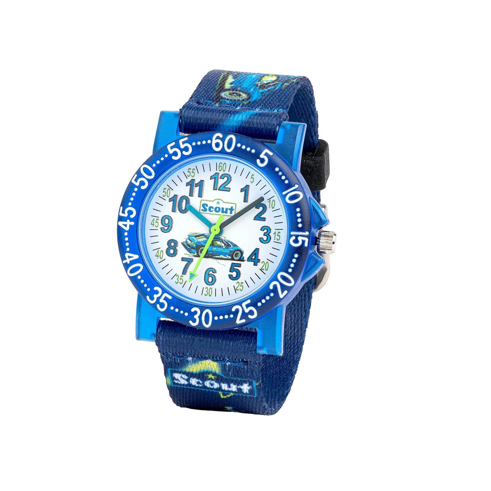 Scout Quarzuhr Kinderuhr 164000033 Sportwagen Textilband Blau 33 mm