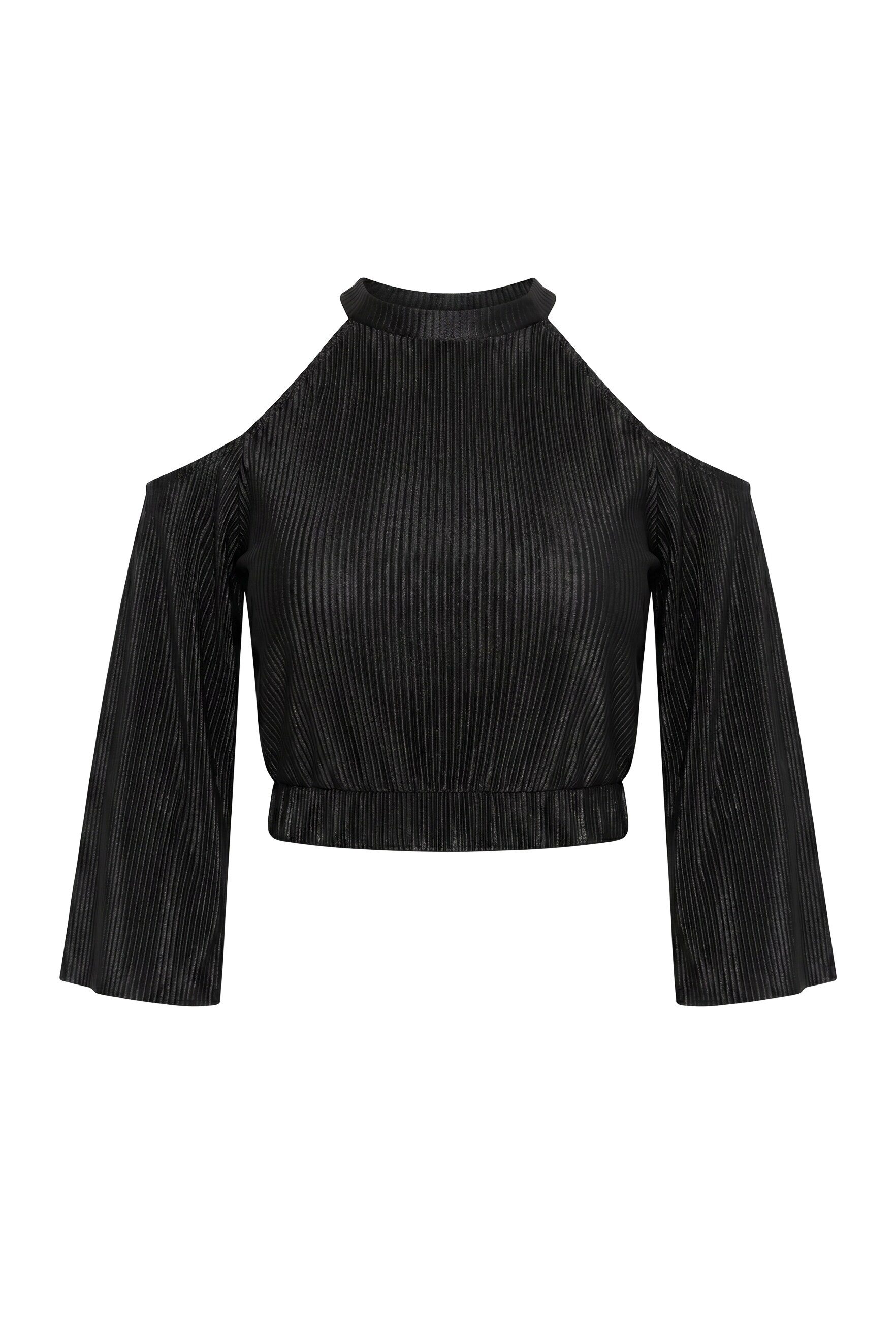 Ulla Popken Longsleeve OffShoulder-Plisseebluse Slim Fit