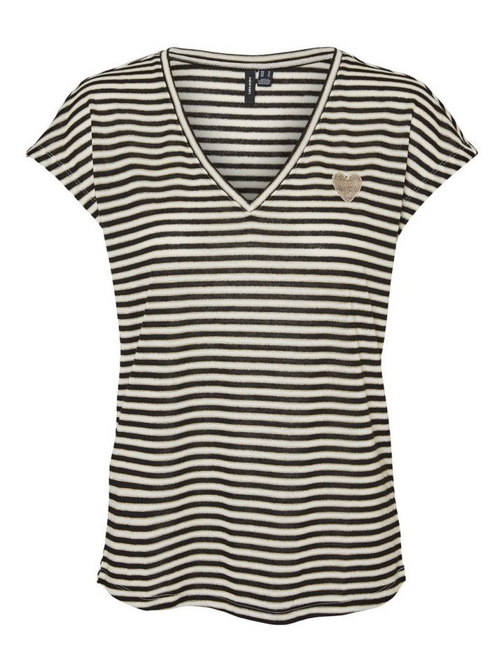 Vero Moda T-Shirt CATJA (1-tlg) Stickerei, Abgesteppter Saum/Kante