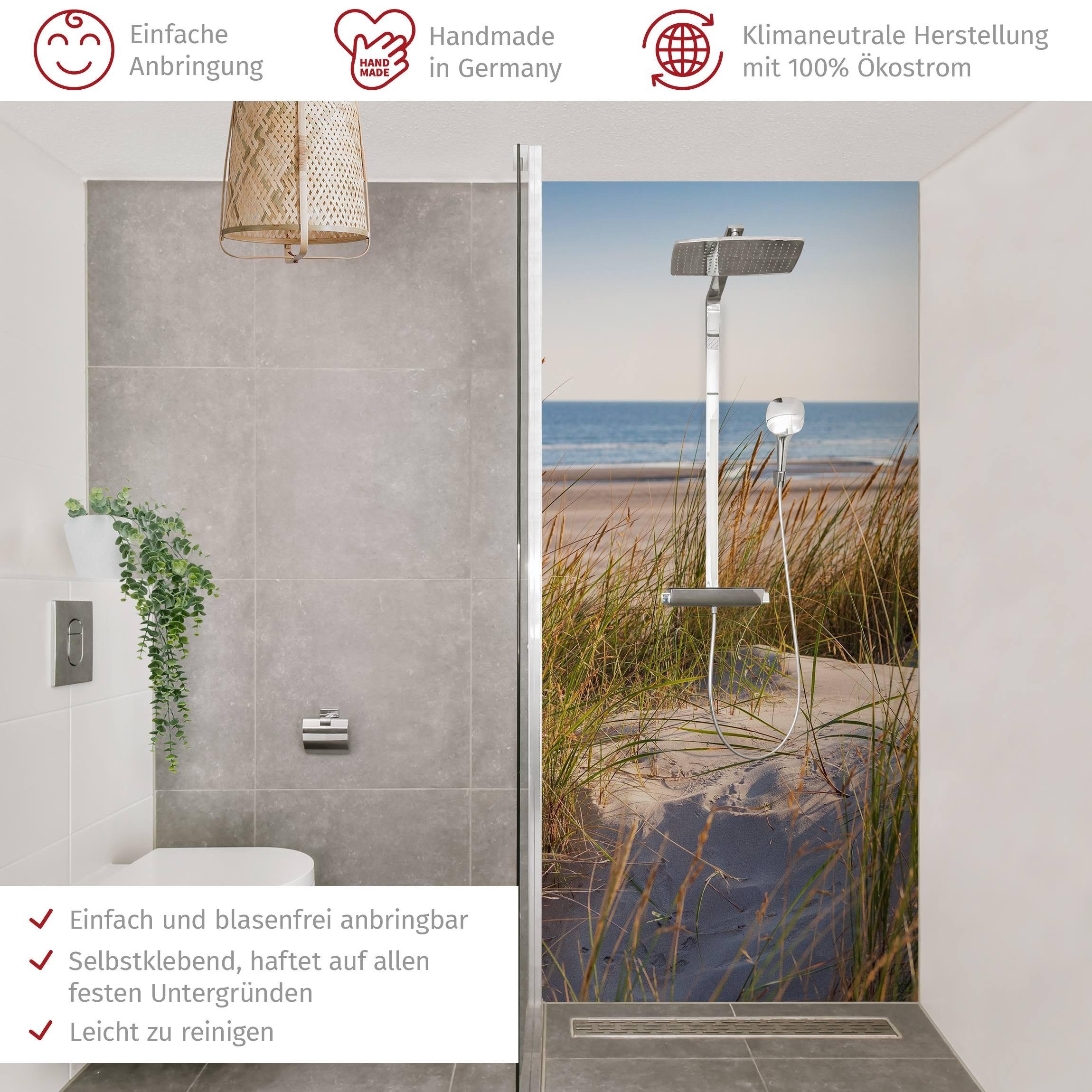 Thumbnail - Bilderdepot24 Badrückwand Strand beige Duschrückwand ohne Bohren Dusche Natur Meere, (1-tlg., Hart-Folie Premium matt 0,...
