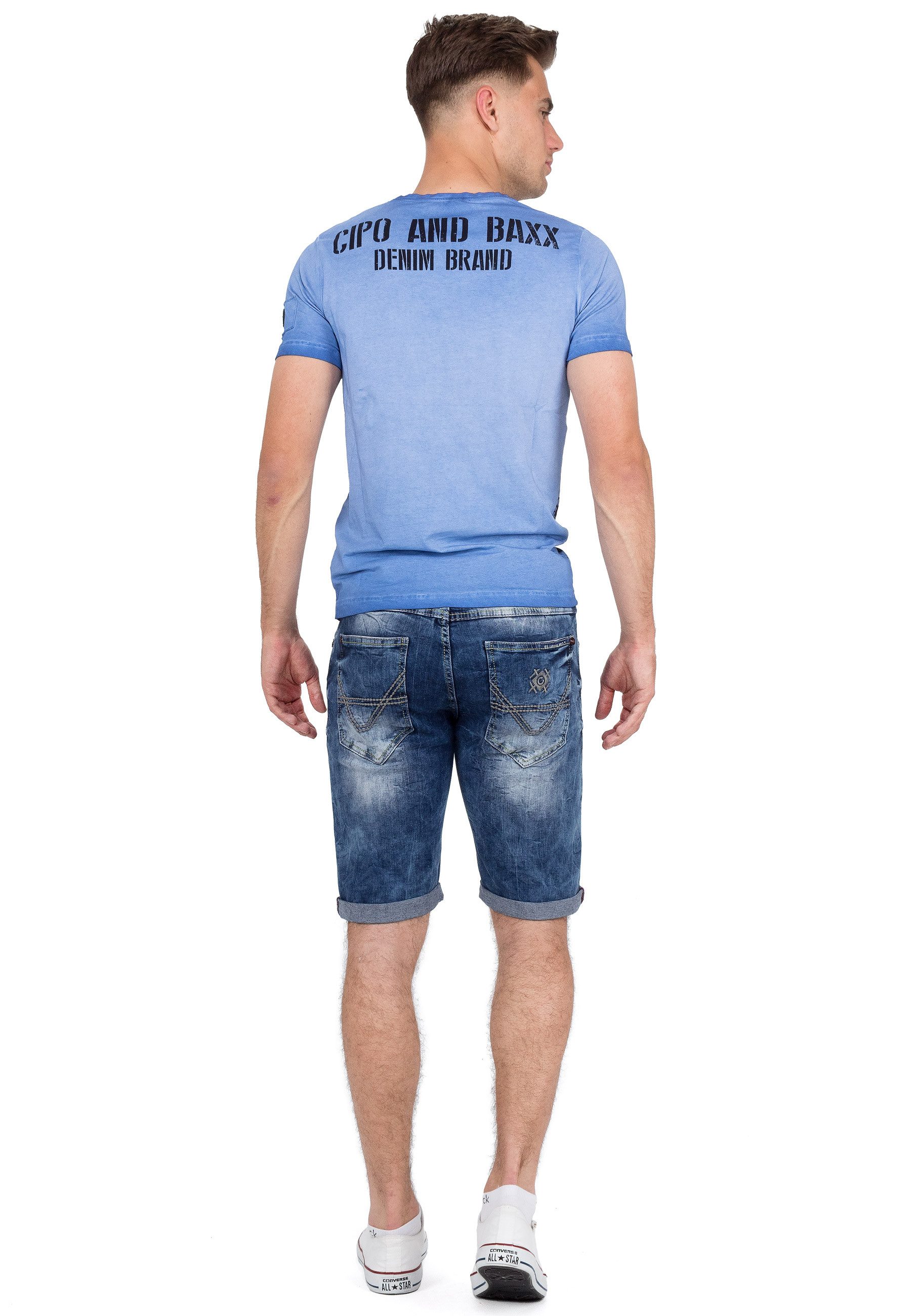 Cipo & Baxx Jeansshorts Herren Regular Fit Kurze Hose Stonewashed BA-21CB17 mit auffälligen und dekorativen Nähten