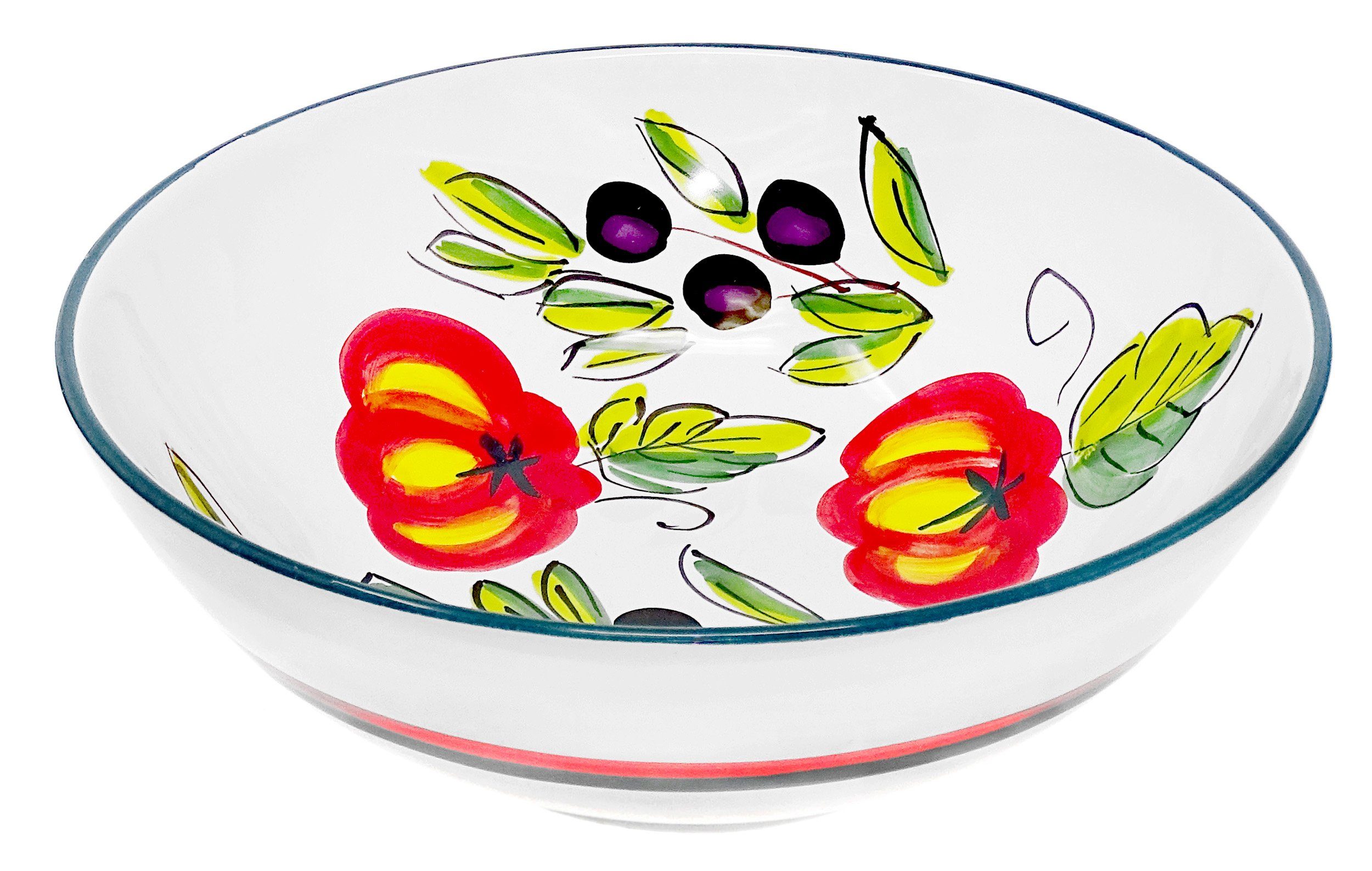 Lashuma Salatschüssel, Keramik, Runde Servierschüssel, Obstschale handgemacht Tomate Olive