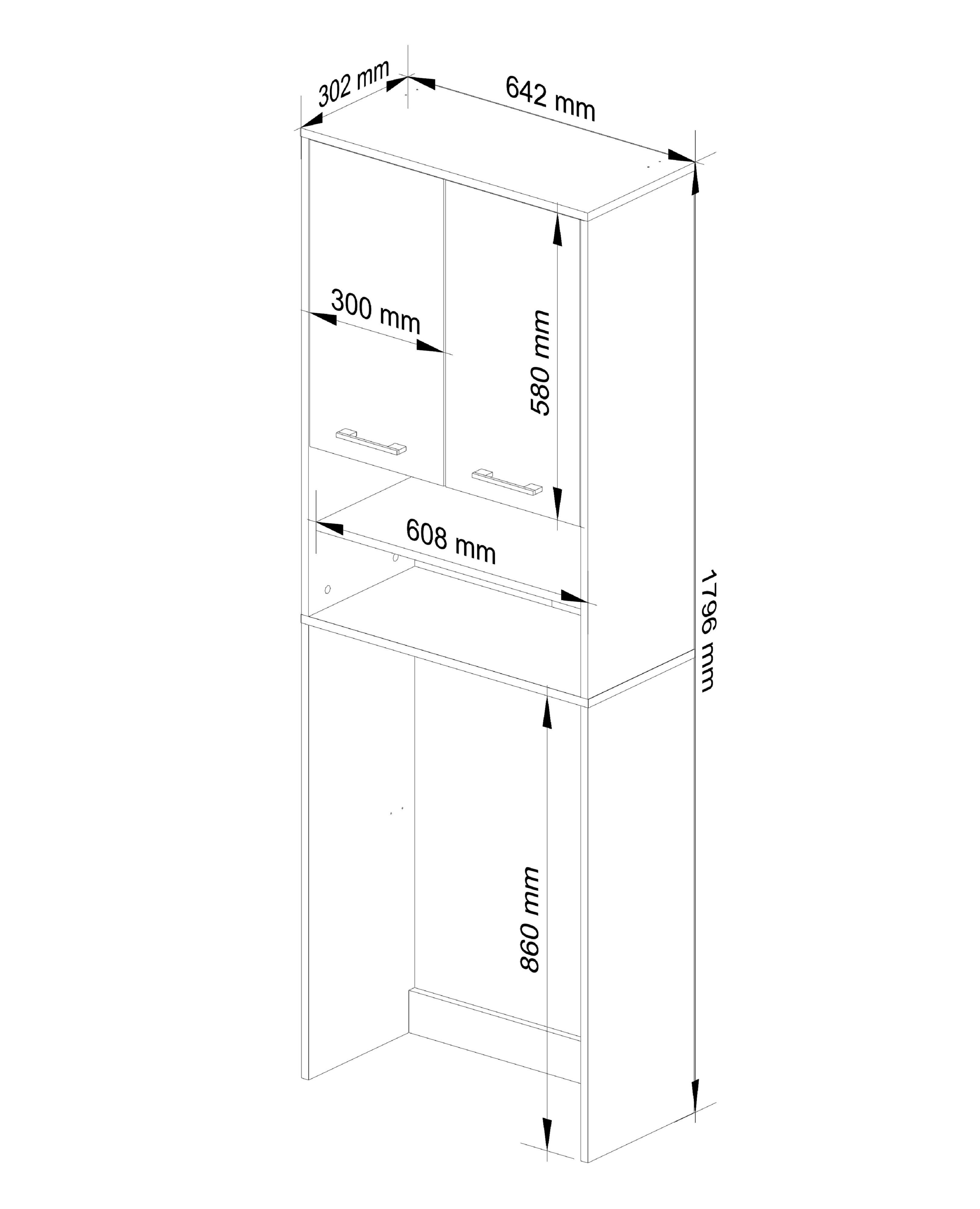 Raumhirsch Furniture Waschmaschinenumbauschrank mit zwei Türen, 64 × 30 × 190 cm