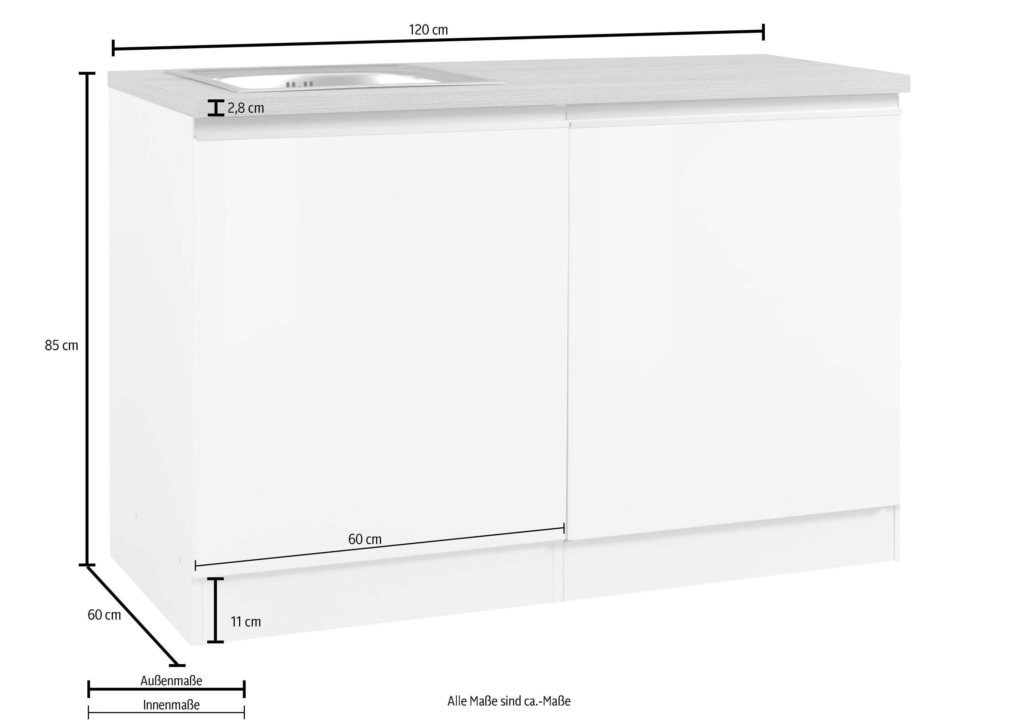 HELD MÖBEL Spülenschrank Ohio Breite 120 cm, mit Tür/Sockel für  Geschirrspüler