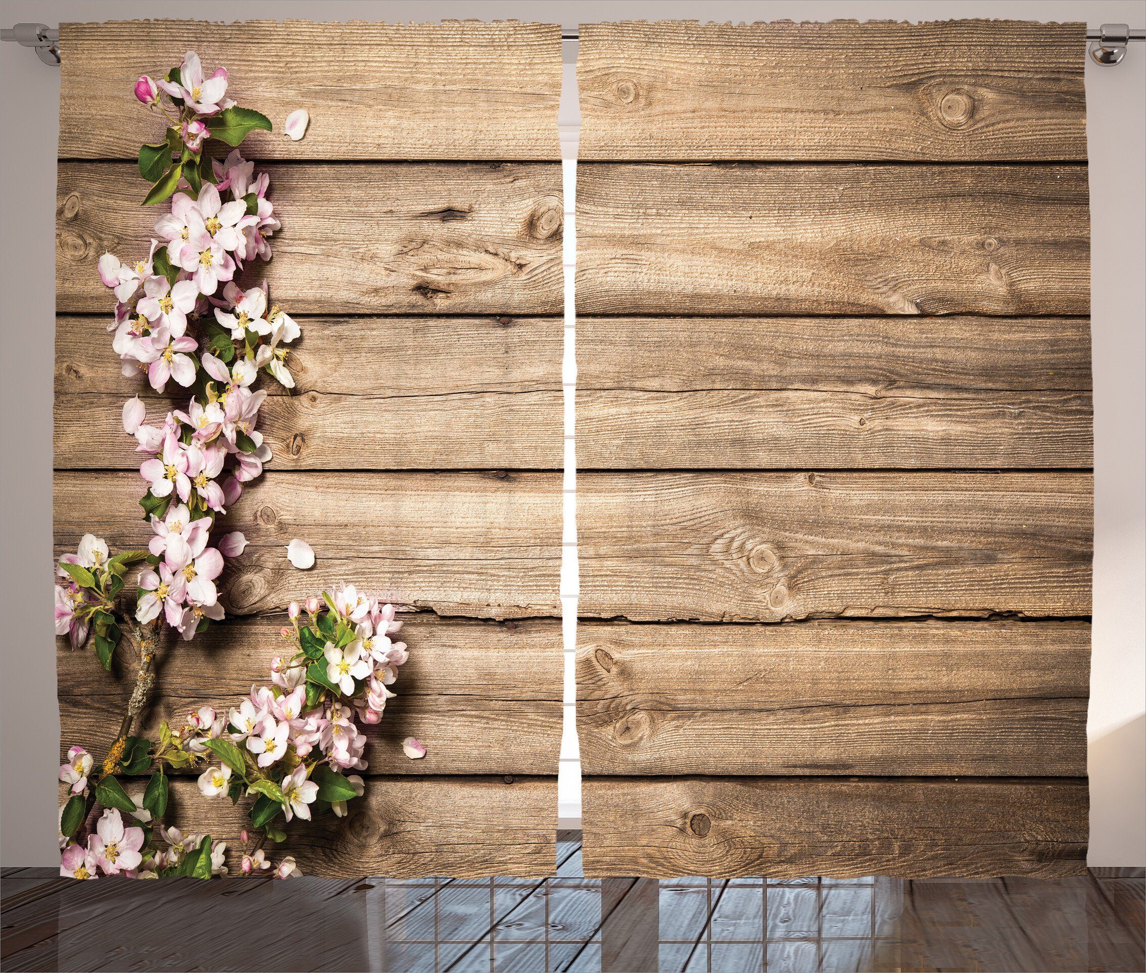Gardine Schlafzimmer Kräuselband Vorhang mit Schlaufen und Haken, Abakuhaus, Hölzern Blooming Orchard Frühling