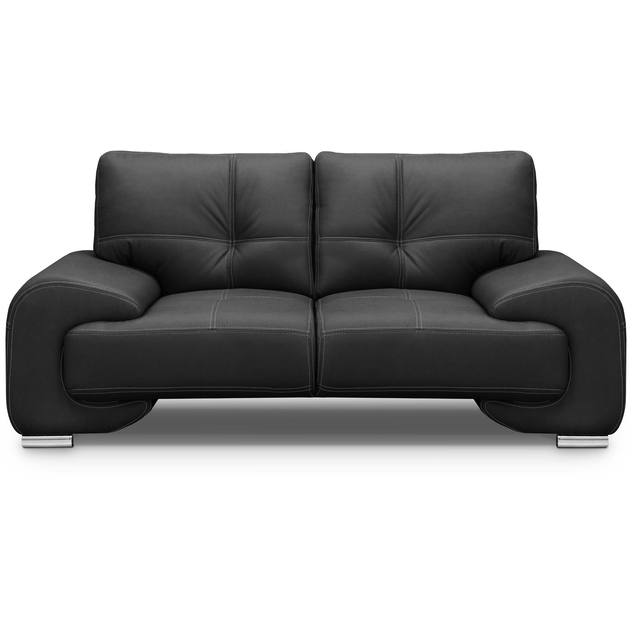 2-Sitzer Kunstleder, (vega im aus Nähten dekorativen Design Beautysofa mit Sofa 99) mit 2-Sitzer Maxime Wellenunterfederung, lux, modernes Schwarz