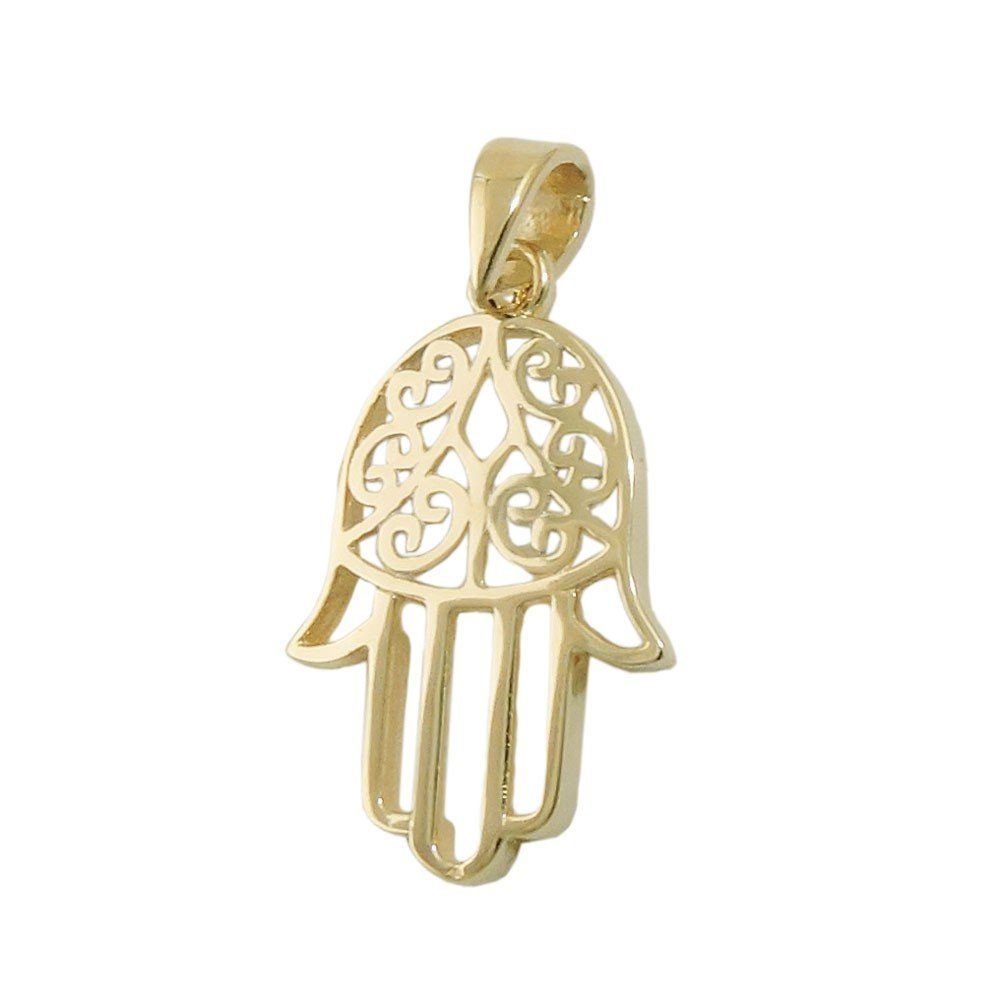 Schmuck Krone Kettenanhänger Anhänger Hand Schutzsymbol mit Ornament 375 Gold Gelbgold Halsschmuck, Gold 375