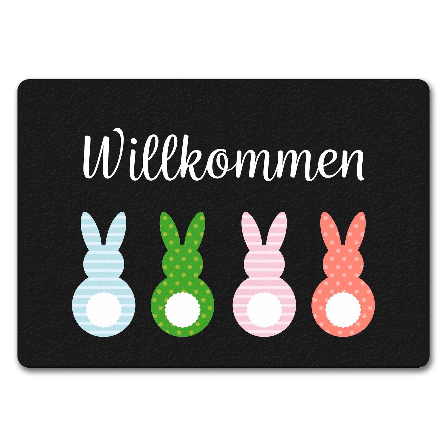 Fußmatte Willkommen Fußmatte in 35x50 cm ohne Rand mit vier bunten Hasen