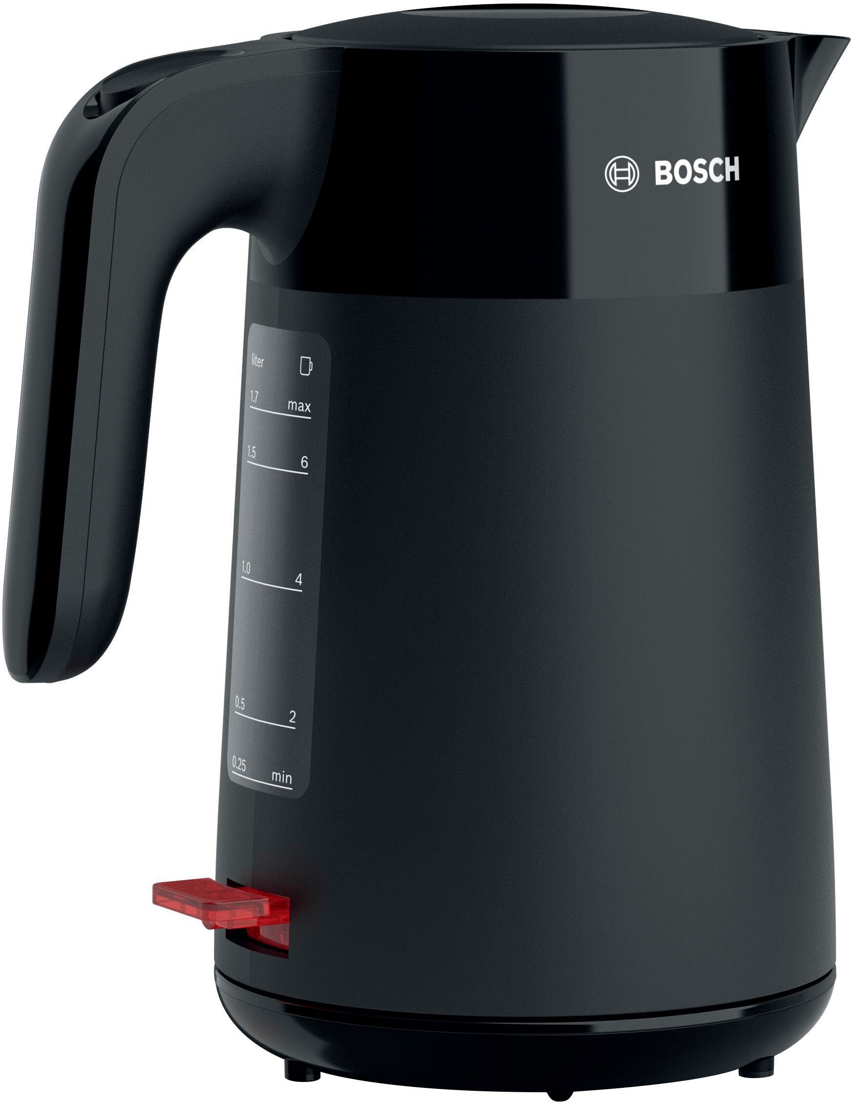 BOSCH Wasserkocher MyMoment TWK2M163, Abschaltautomatik, Überhitzungschutz, Tassenanzeige, 1,7 l, 2400 W, Stiftung Warentest Testsieger (2,2) Ausgabe 03/2025, schwarz matt
