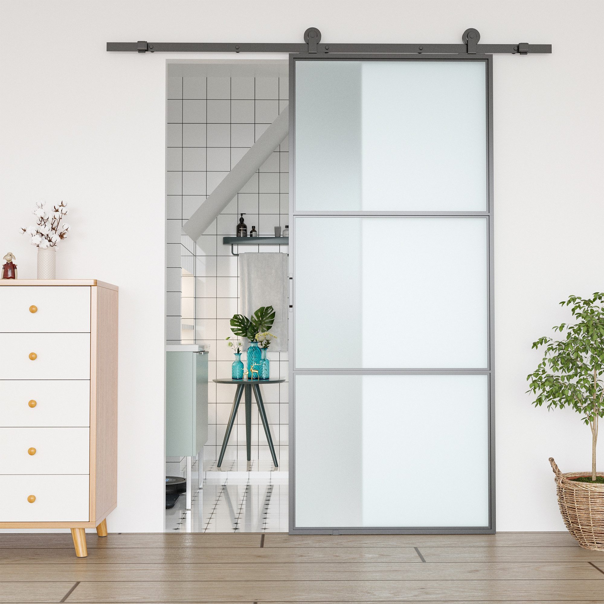 HOMCOM Türbeschlag Schiebetürbeschlag 200 cm (Schiebetürsystem, günstig online kaufen
