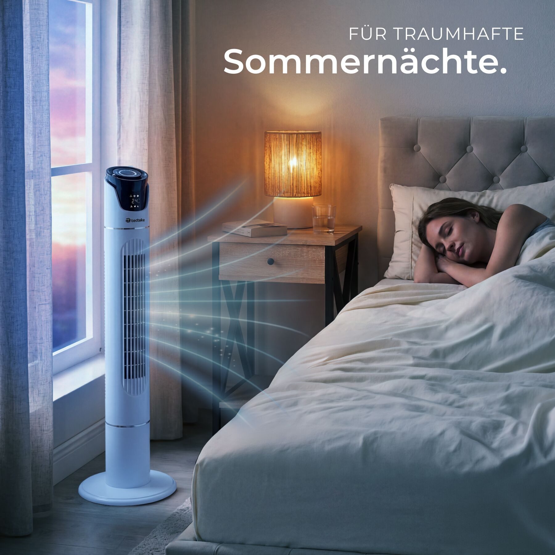 tectake Turmventilator Standlüfter in weiß, oszillierend, Inkl. Fernbedienung, 31 x 110 cm, 3 Modi, mit Timer-Funktion, LED-Bedienfeld