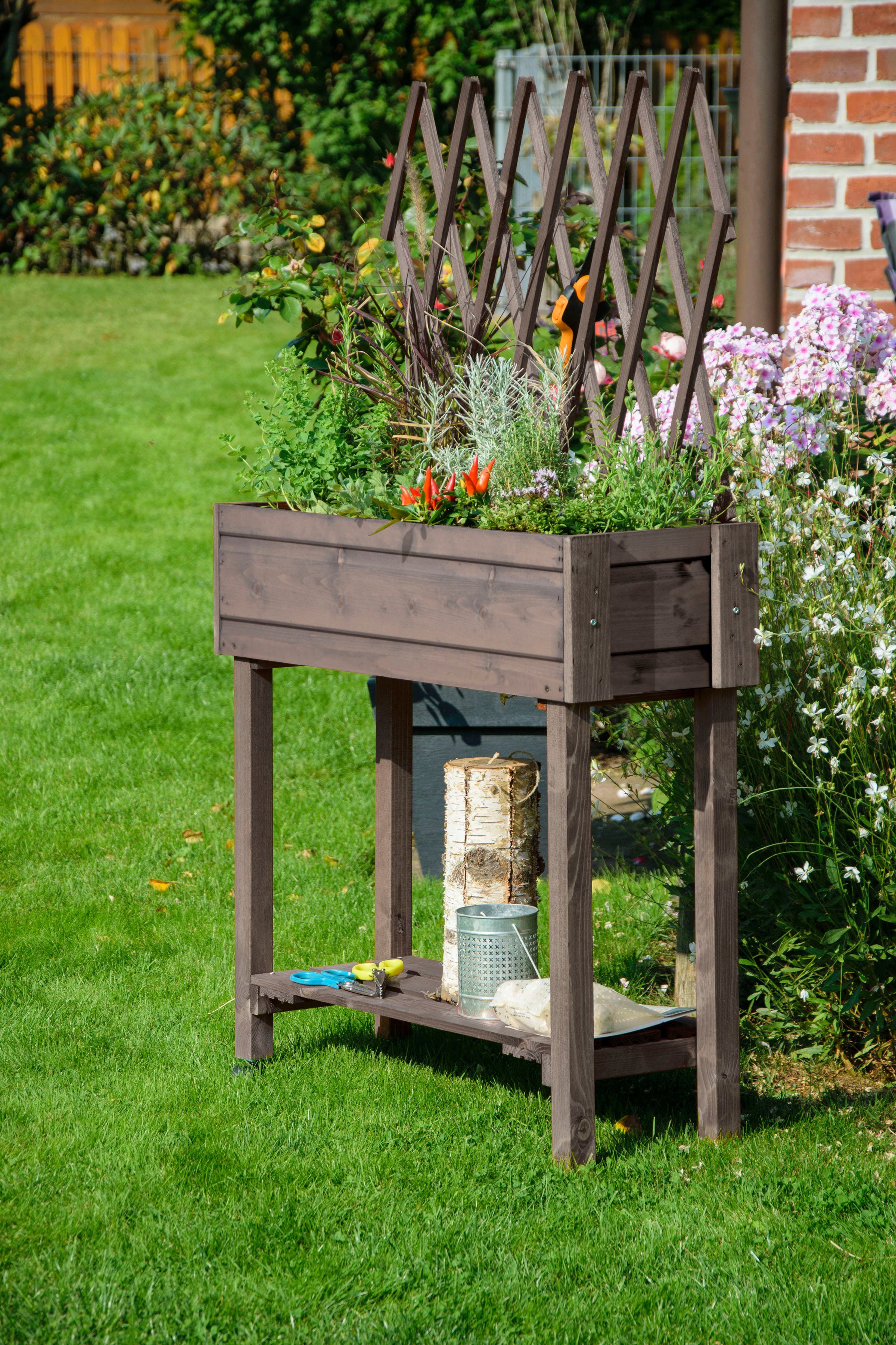 dobar Hochbeet, rollbar, mit Rankgitter, grau