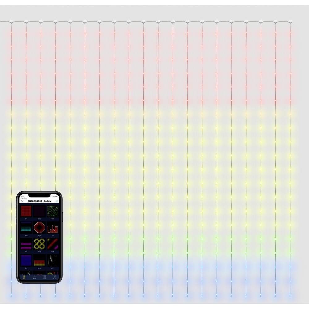 Sygonix Lichternetz Smarter RGB Lichtervorhang SY-5167252, per App steuerbar, mit Farbwechsel, dimmbar, mit Flackereffekt, Timer