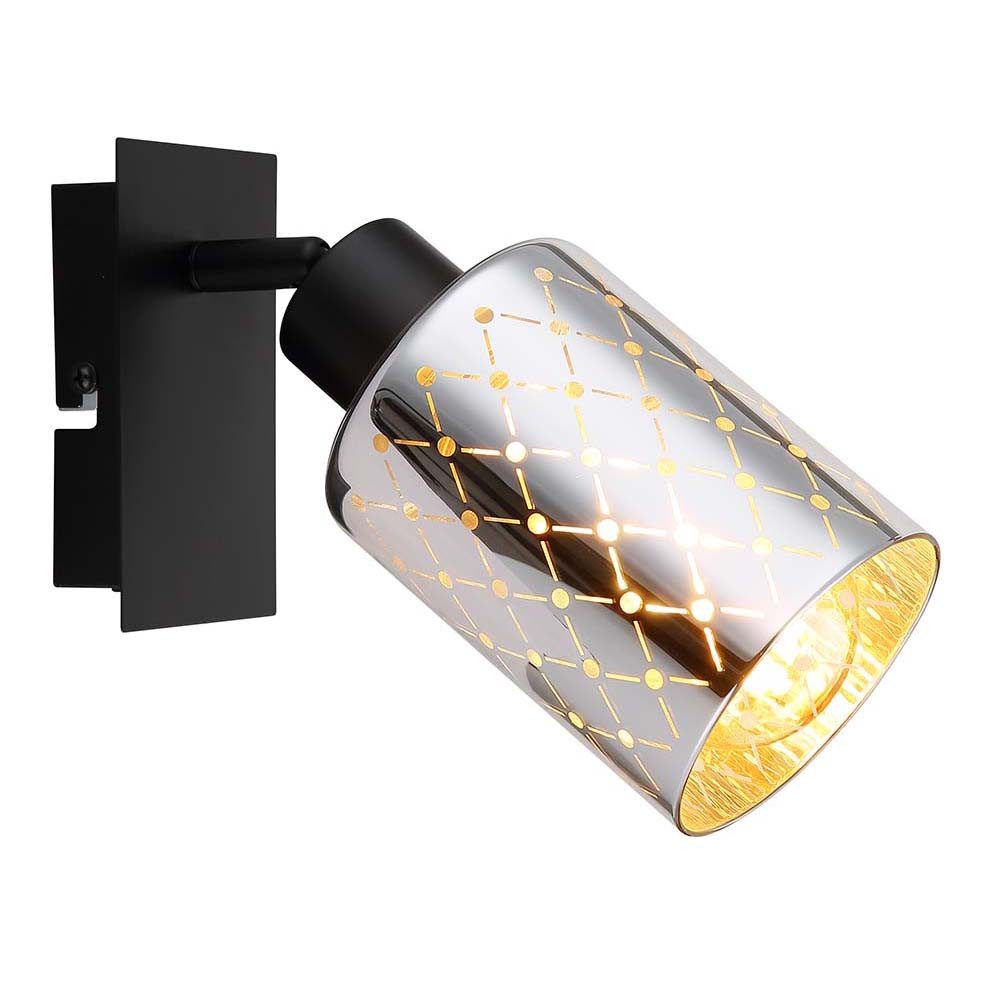 GLOBO LIGHTING Wandstrahler, Leuchtmittel nicht inklusive, Wandleuchte Metall Glasschirm Schwarzmatt Spot Schwenkbar Wandstrahler