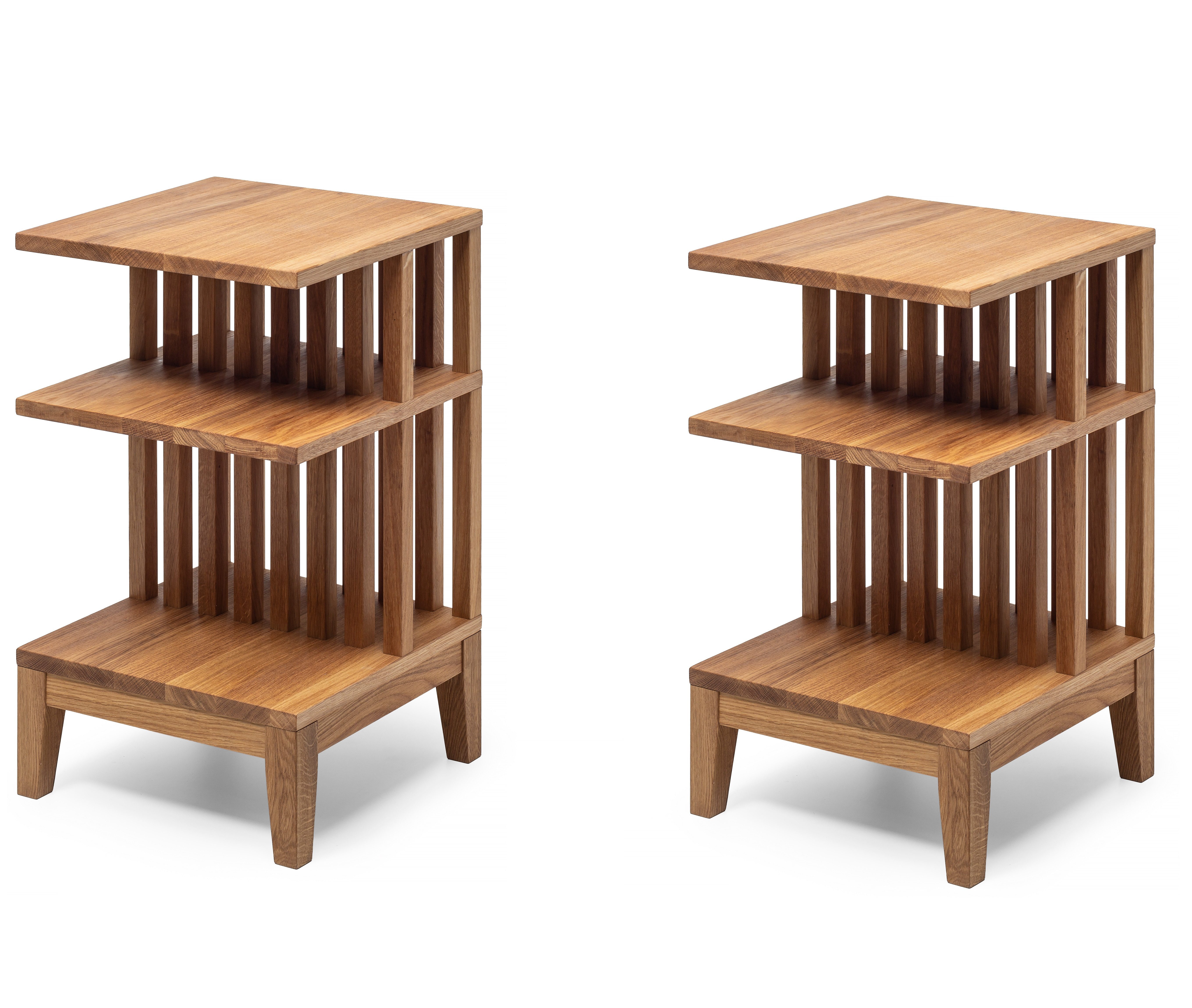 Woodek Design Nachttisch CELINE, 2er Set Beistelltische mit Regalen, H 65 x B 37,5 x T 37,5 cm (Ablagetische aus geöltem Eichenholz, 2-St., stehende und moderne Couchtische aus Massivholz), skandinavische Nachtschränke