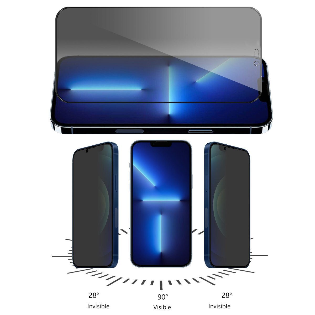 Wigento Handyhülle Für Apple iPhone 12 Pro Max 3D Premium 0,3 mm H9 Privacy Hart Glas Schwarz Folie Schutz Neu