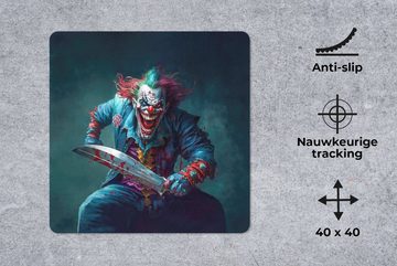 MuchoWow Gaming Mauspad Clown - Horror - Messer - Kleidung - Porträt (1-St), Mousepad mit Rutschfester Unterseite, Gaming, 40x40 cm, XXL, Großes