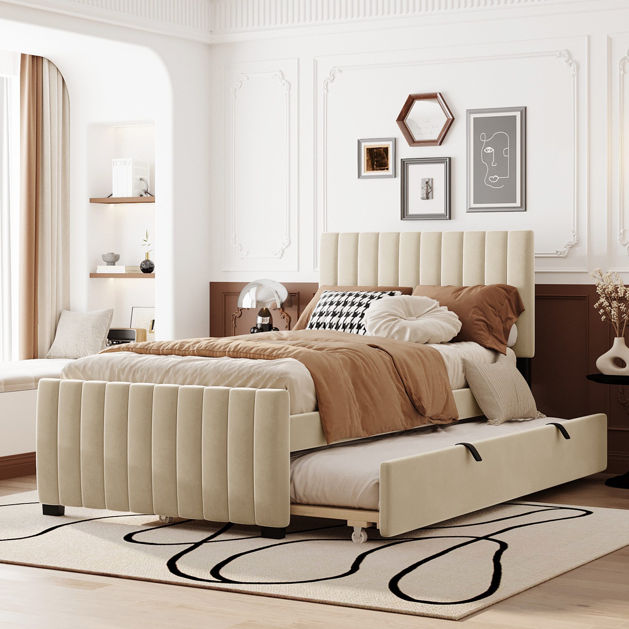 OKWISH Polsterbett Funktionsbett,Doppelbett,Jugendbett,mit Ausziehbett (90 günstig online kaufen