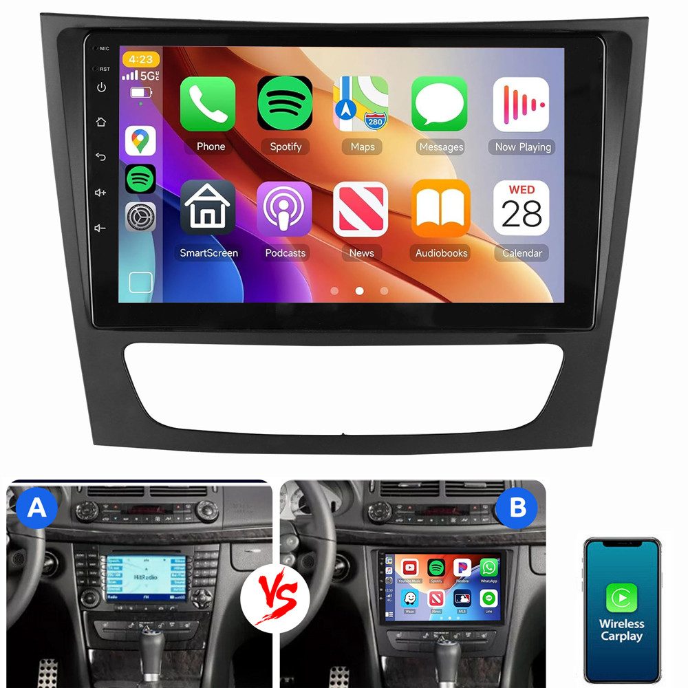 ESSGOO Für Mercedes E-Klasse W211 W219 Android 15 GPS Autoradio (Digitalradio (DAB), RDS, FM, AM, Carplay Android Auto Navi WIFI BT EQ)