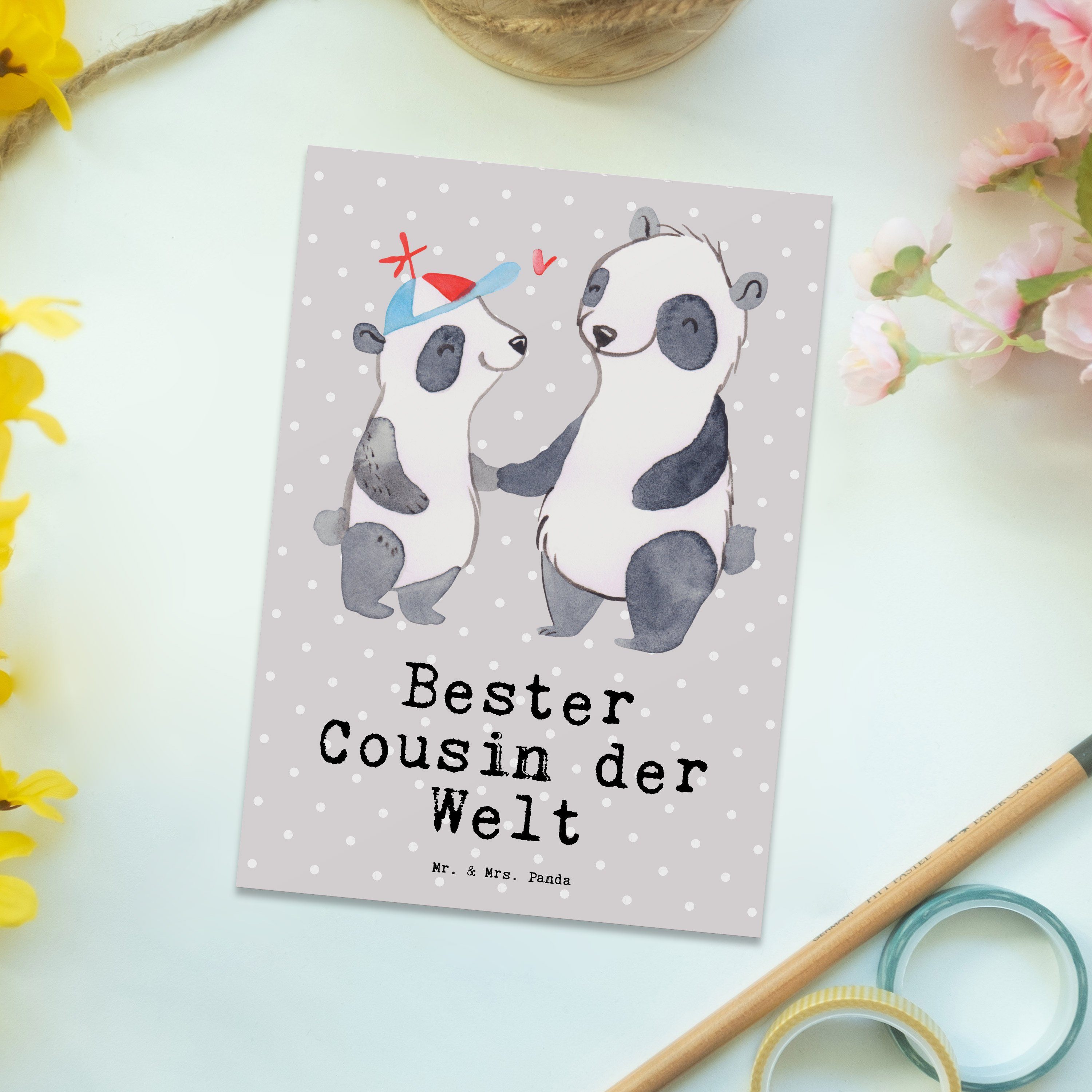 der Panda Cousin Mr. Welt Geburtstagska - & Mrs. - Bester Grau Pastell Geschenk, Panda Postkarte